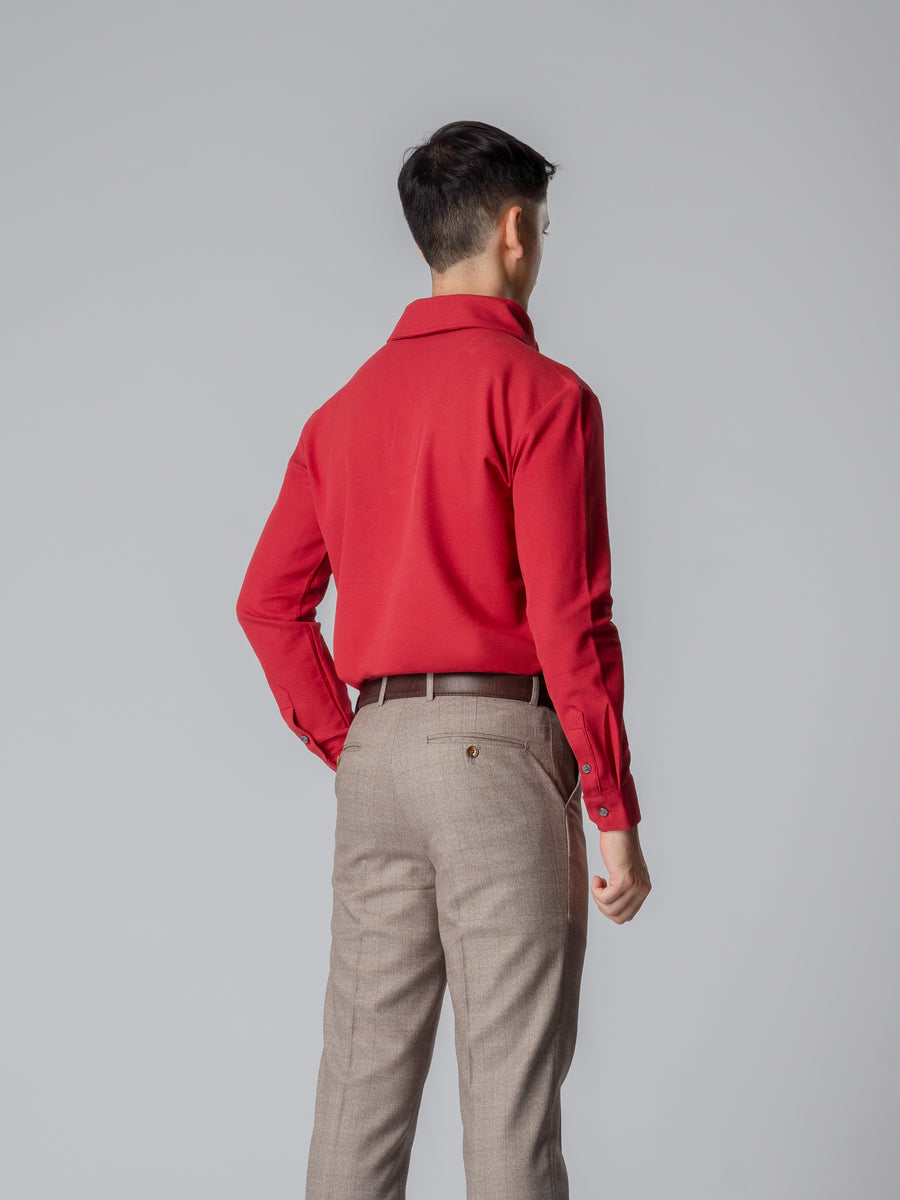Long-Sleeve-Polo-Shirt-Maroon-One-Piece-Collar-Single-Button_05 - Zeve