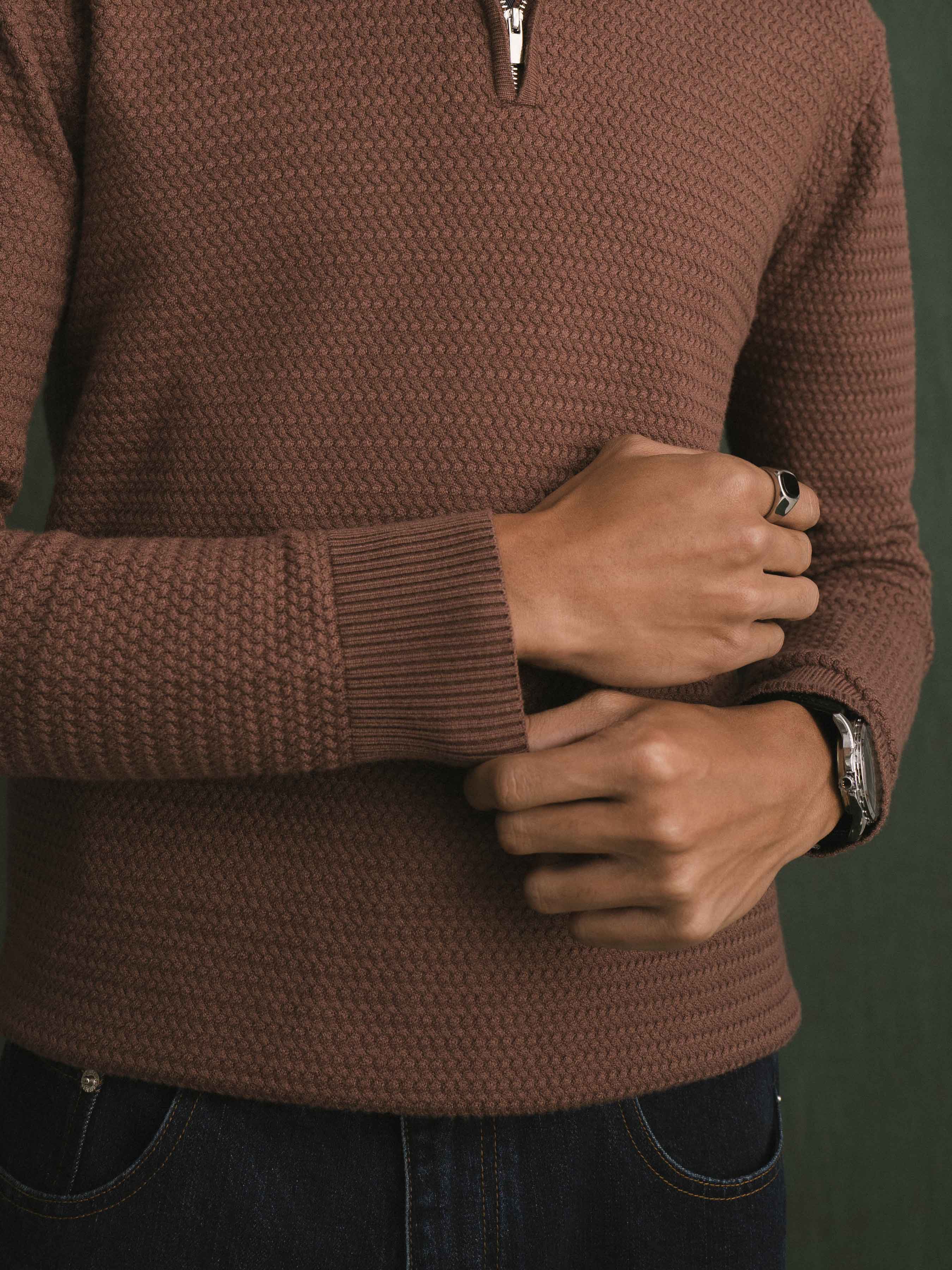 Marcel Knit - Mocha Quater-Zip