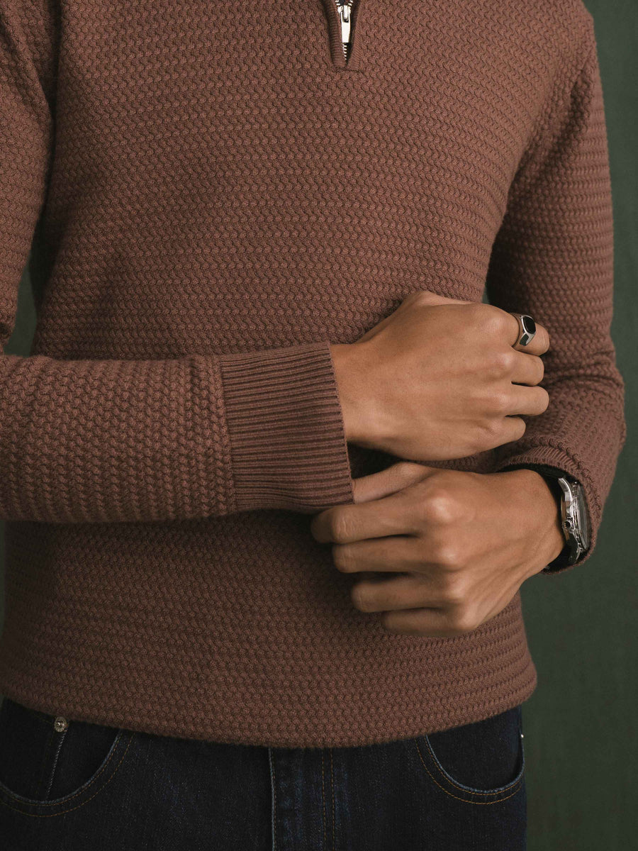 Marcel Knit - Mocha Quater-Zip