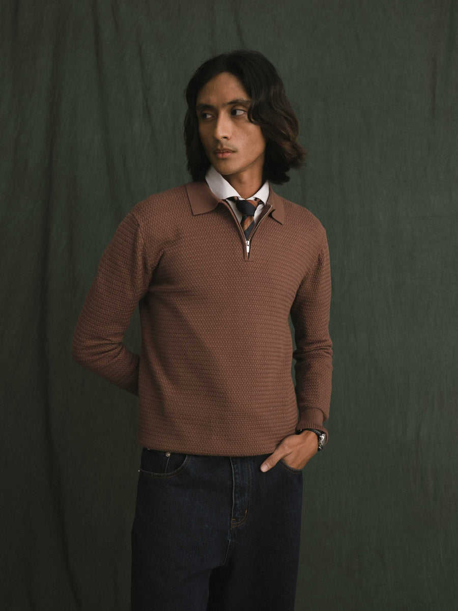 Marcel Knit - Mocha Quater-Zip