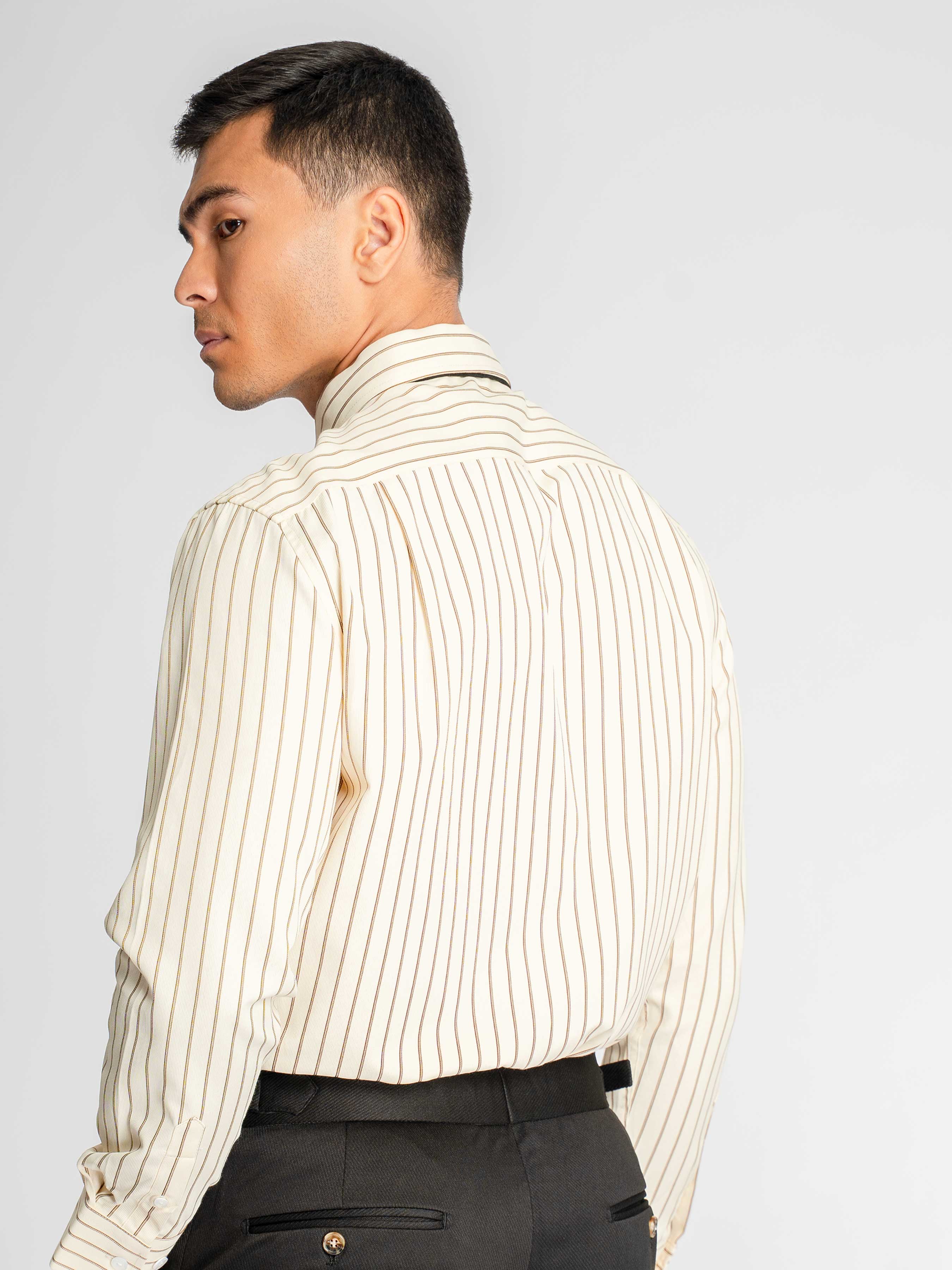 Marcello-Stripe-Shirt-Cream-Brown-Stripe-_Button-Down-Collar_-10 - Zeve