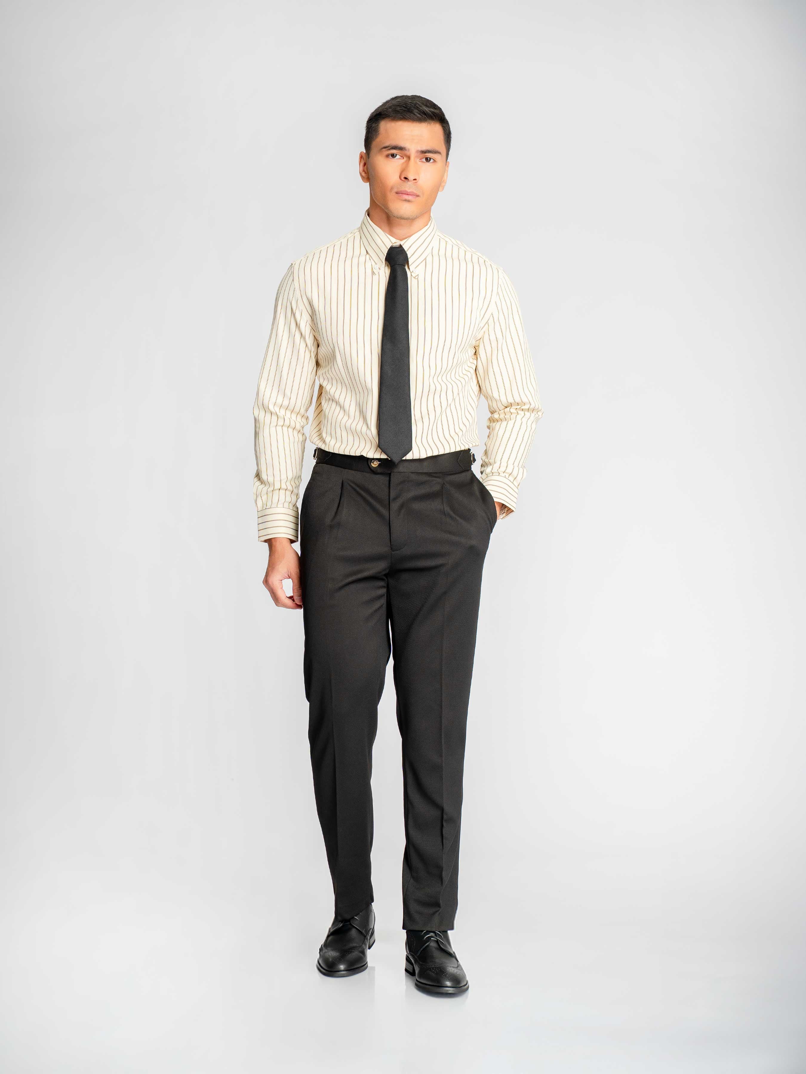 Marcello-Stripe-Shirt-Cream-Brown-Stripe-_Button-Down-Collar_-5 - Zeve