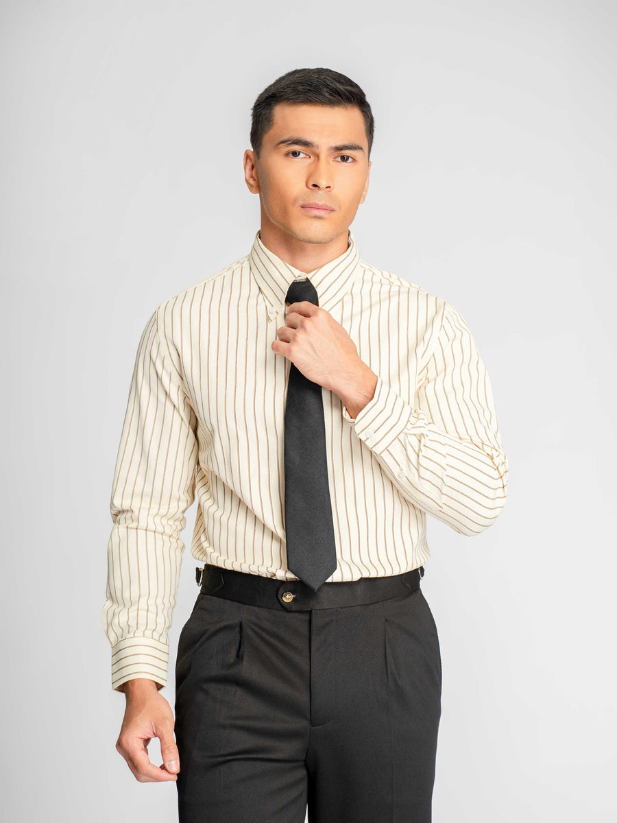 Marcello-Stripe-Shirt-Cream-Brown-Stripe-_Button-Down-Collar_-8 - Zeve