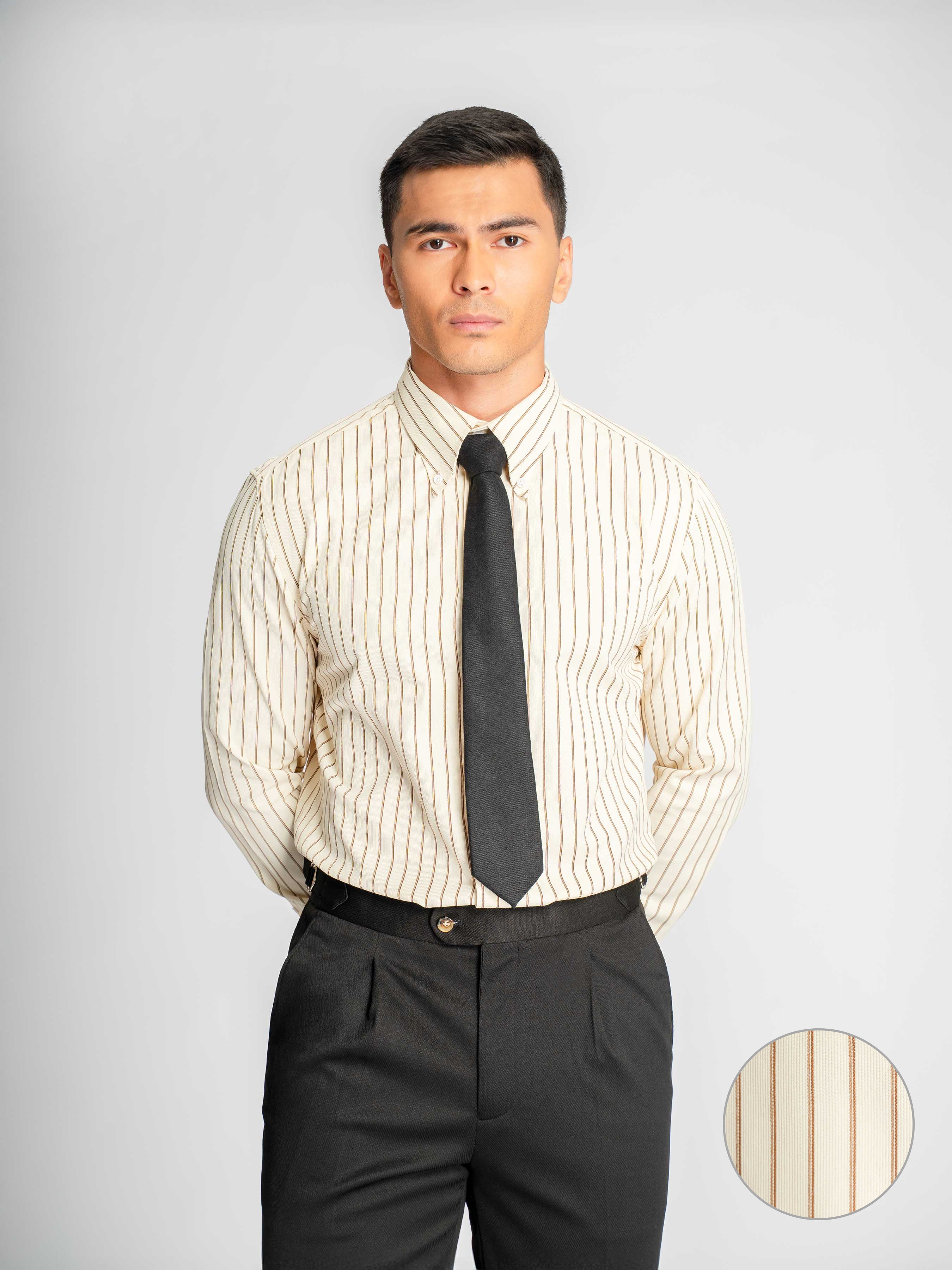 MarcelloStripeShirtCreamBrownStripe_ButtonDownCollar_Main_f6af1135-6b35-45fd-8aff-7d99a4d6acd6 - Zeve
