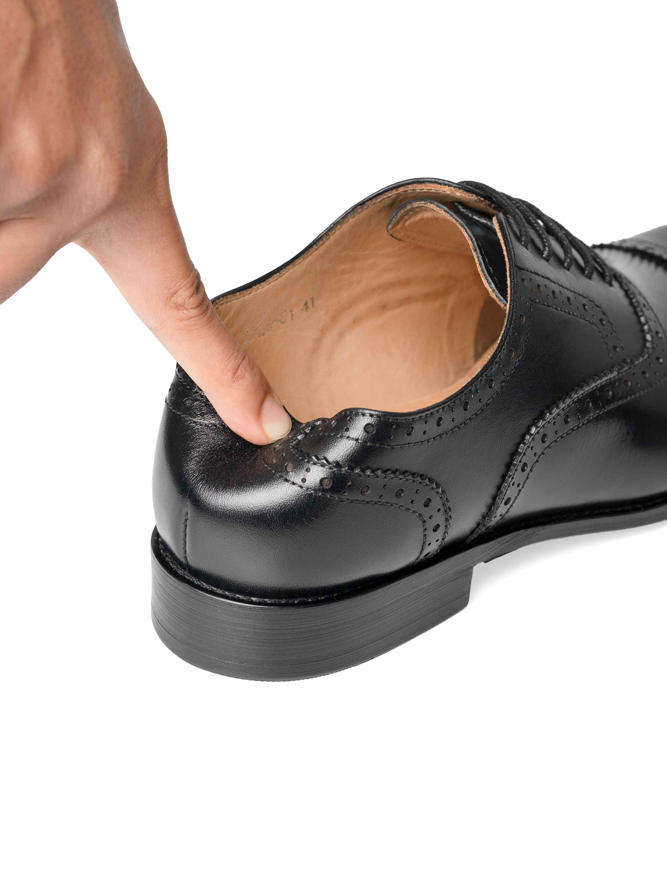 Material-Black-Semi-Brogue-Lace-Up-Oxford-Cap-Toe-Wide - Zeve