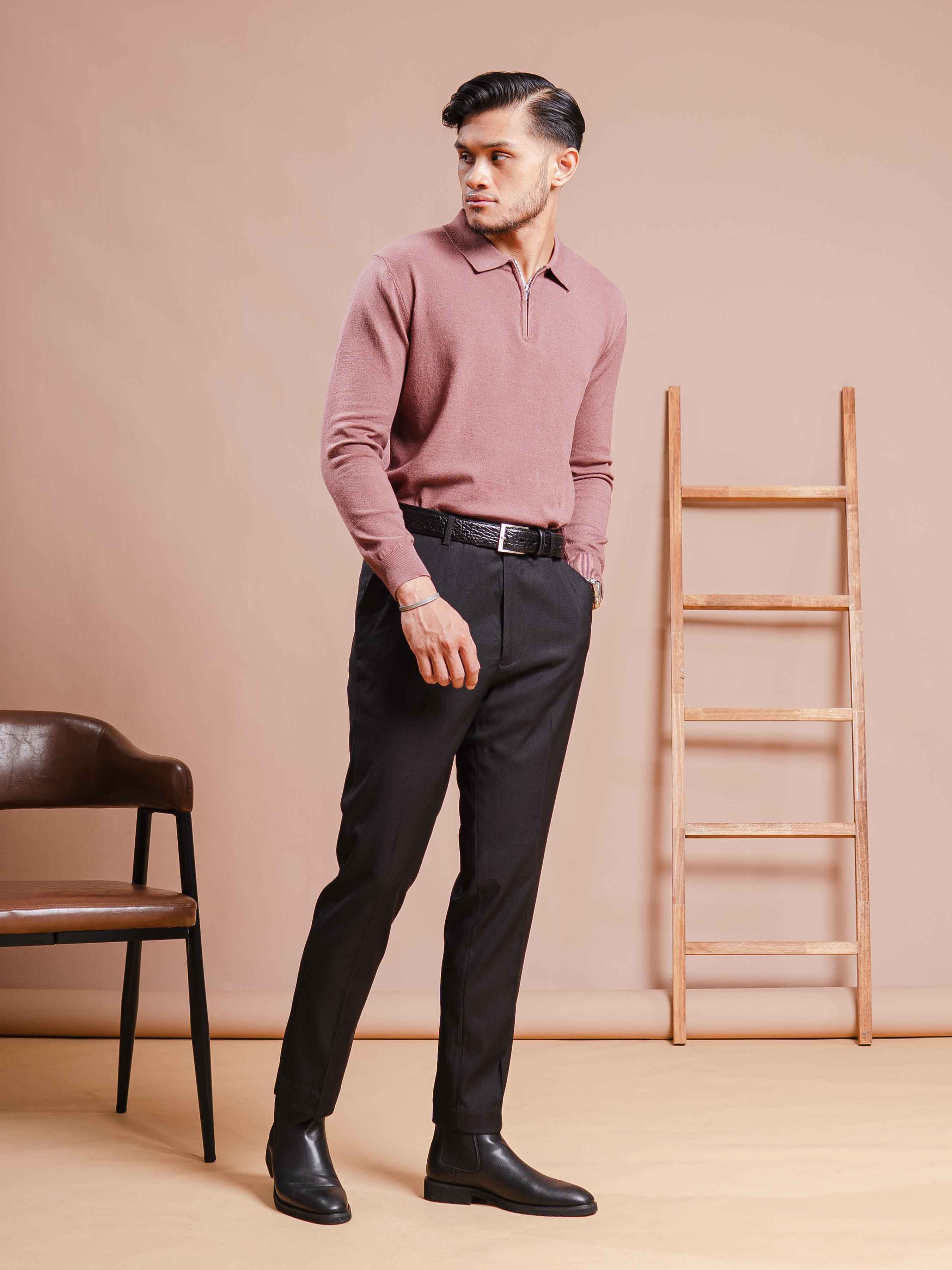 Milano Knit - Mauve Brown Quarter-Zip