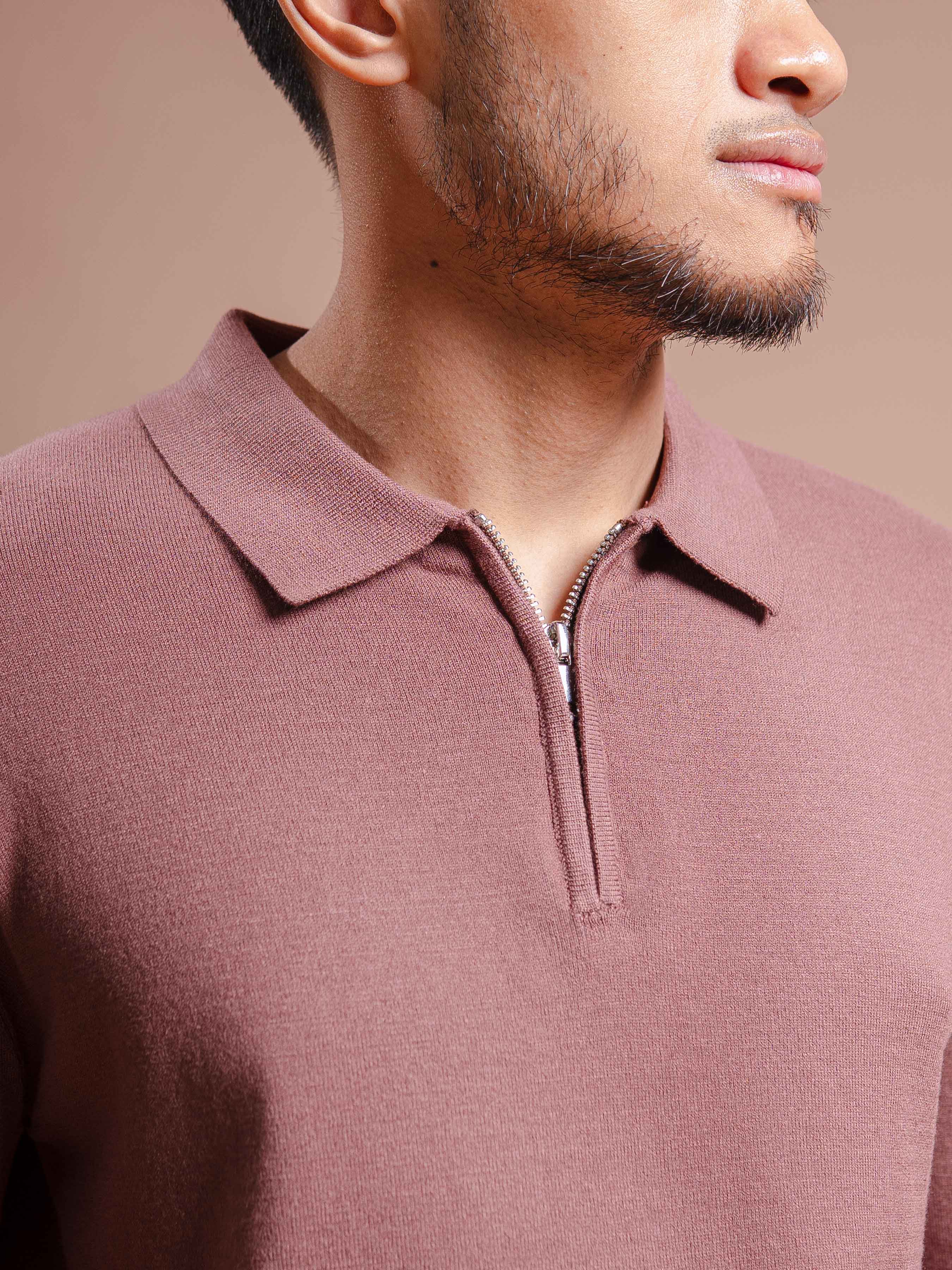 Milano Knit - Mauve Brown Quarter-Zip