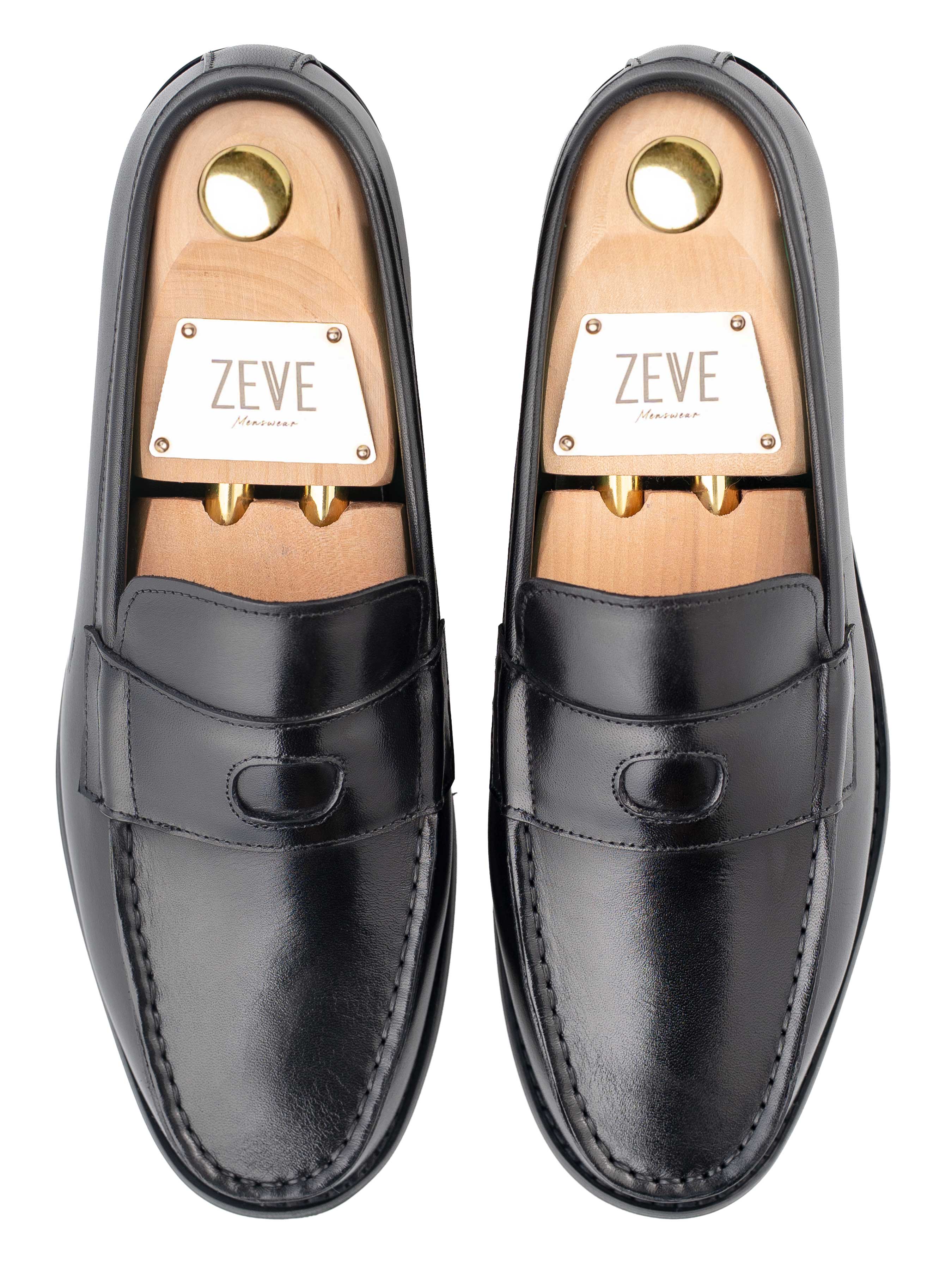 MonarchLoaferSolidBlackLeatherTop - Zeve