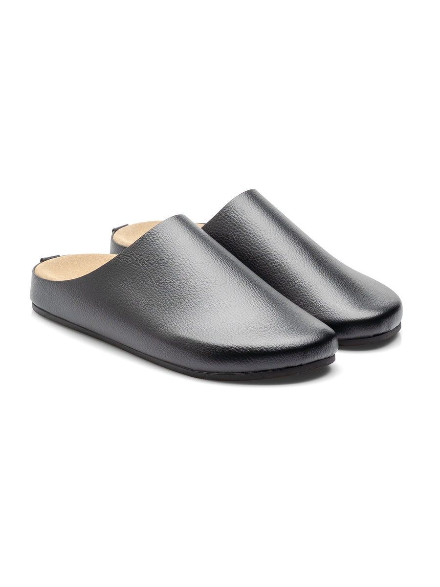 NapoliMulesBlackPebbleGrainLeatherFront - Zeve