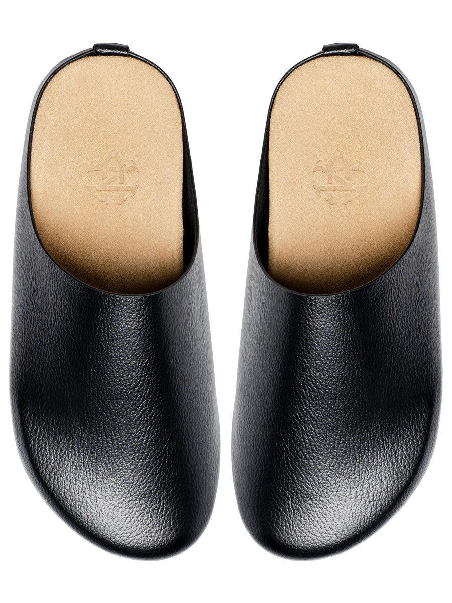 NapoliMulesBlackPebbleGrainLeatherTop - Zeve