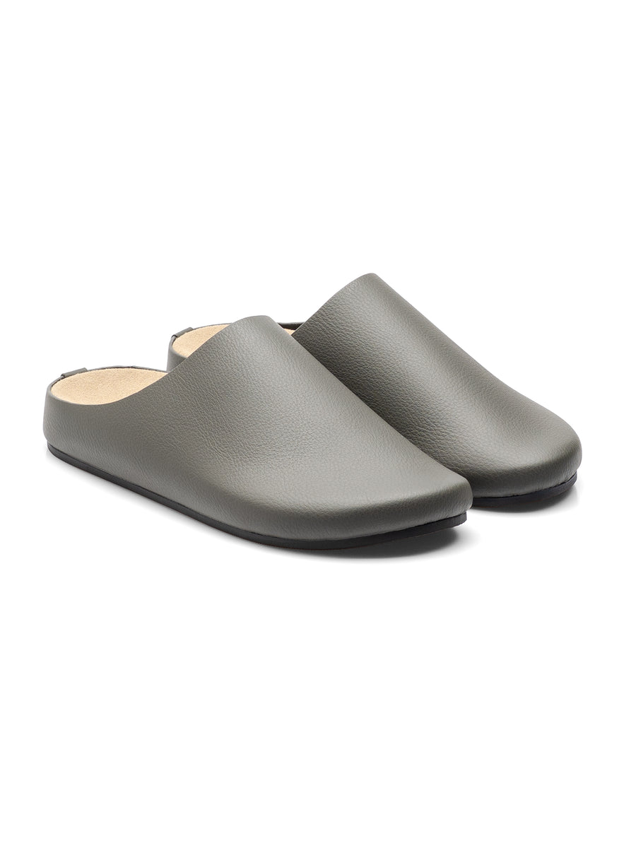 NapoliMulesGreyPebbleGrainLeatherFront - Zeve