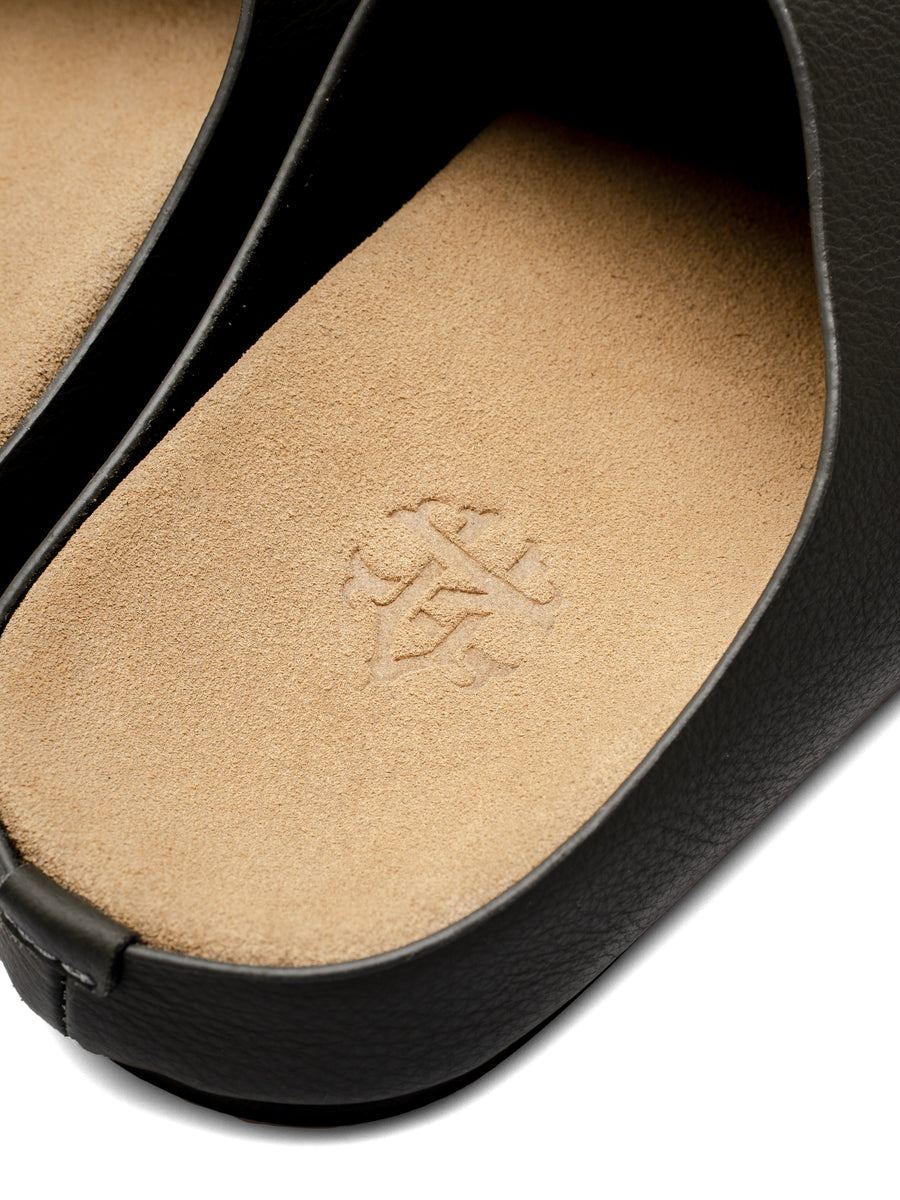 NapoliMulesGreyPebbleGrainLeatherLogo - Zeve