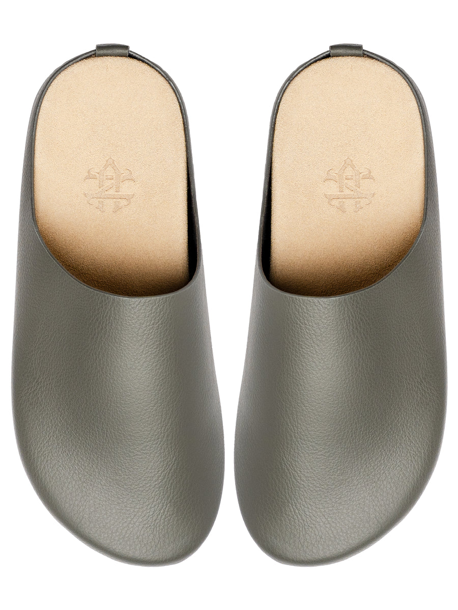 NapoliMulesGreyPebbleGrainLeatherTop - Zeve