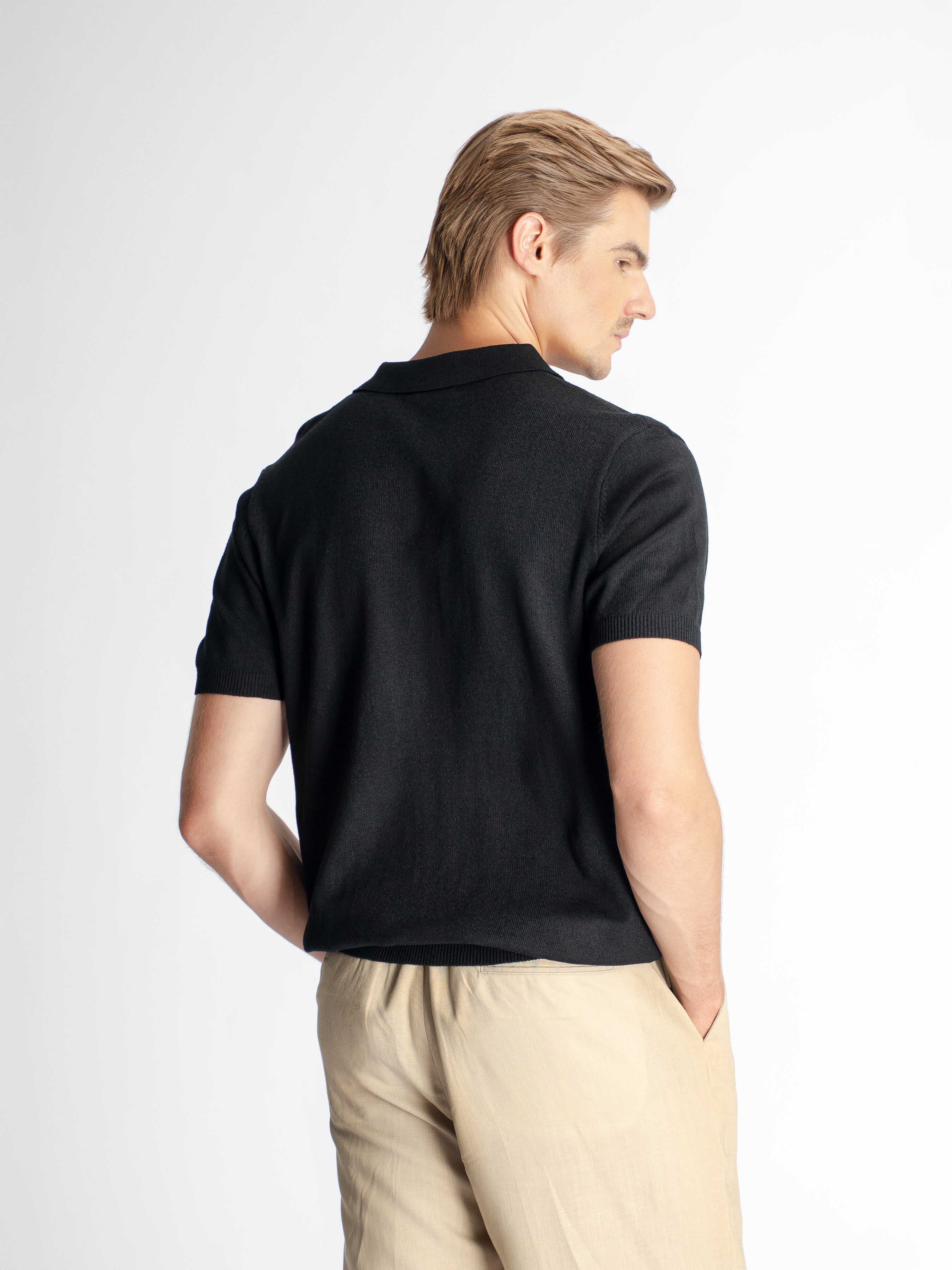 Noir Knit Polo Tee - Black