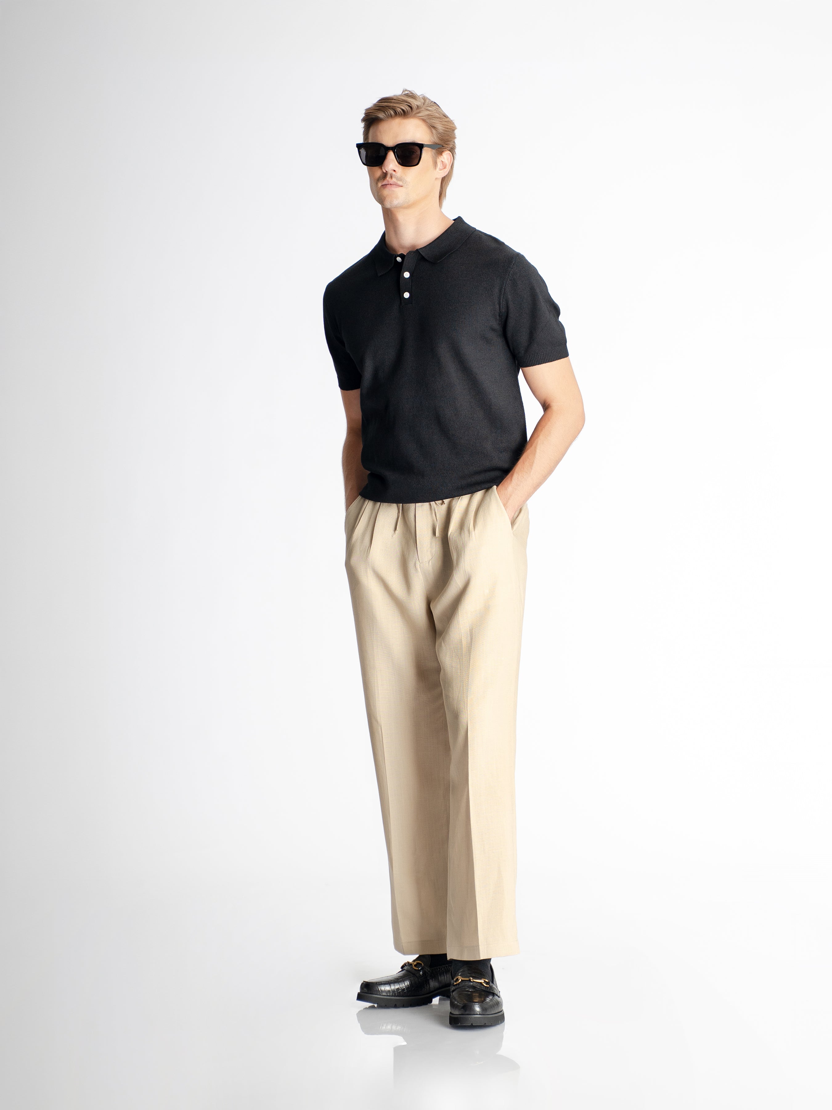 Noir Knit Polo Tee - Black