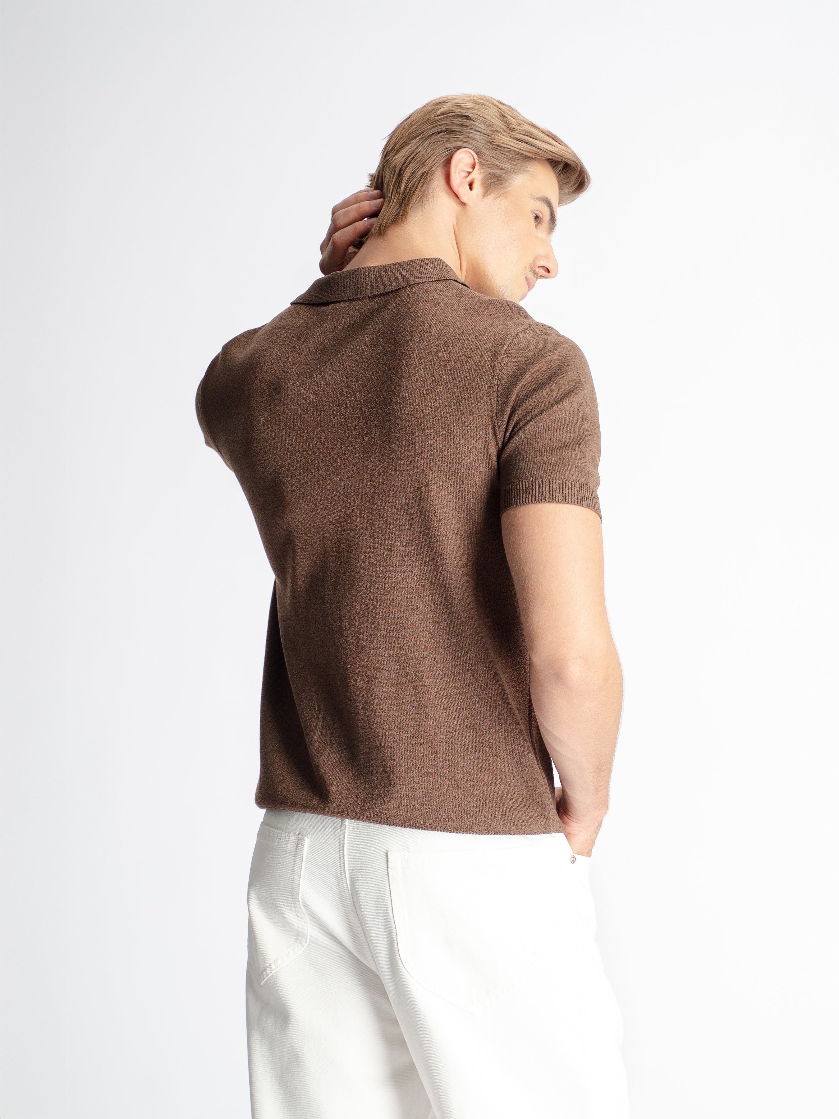 Noir Knit Polo Tee - Coffee