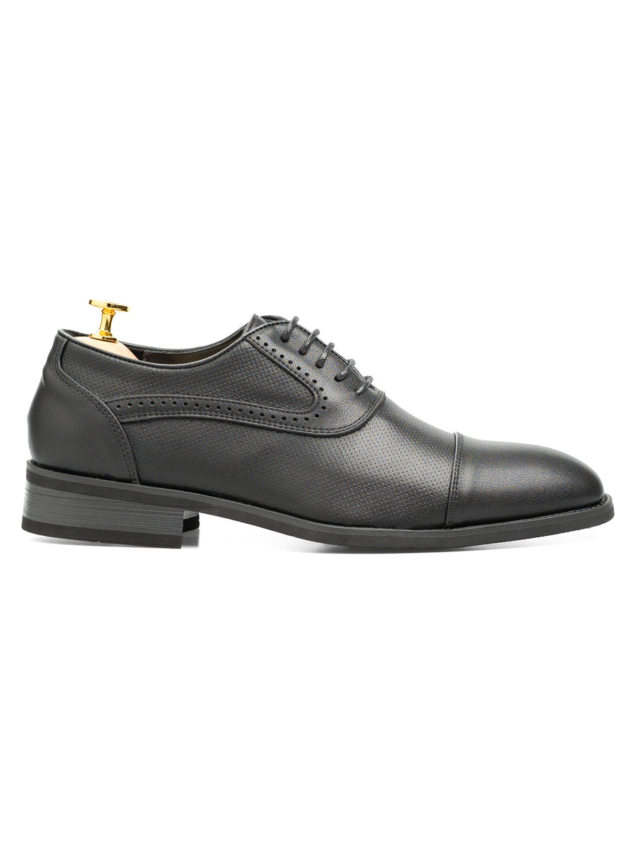 OxfordCapToeSolidBlackLeather_StudSole_Side - Zeve
