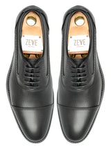 OxfordCapToeSolidBlackLeather_StudSole_Top - Zeve