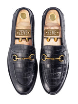 Penny-Horsebit-Black-Croco-Leather-Crepe-Sole-Flatlay - Zeve