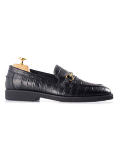 Penny-Horsebit-Black-Croco-Leather-Crepe-Sole-Side - Zeve