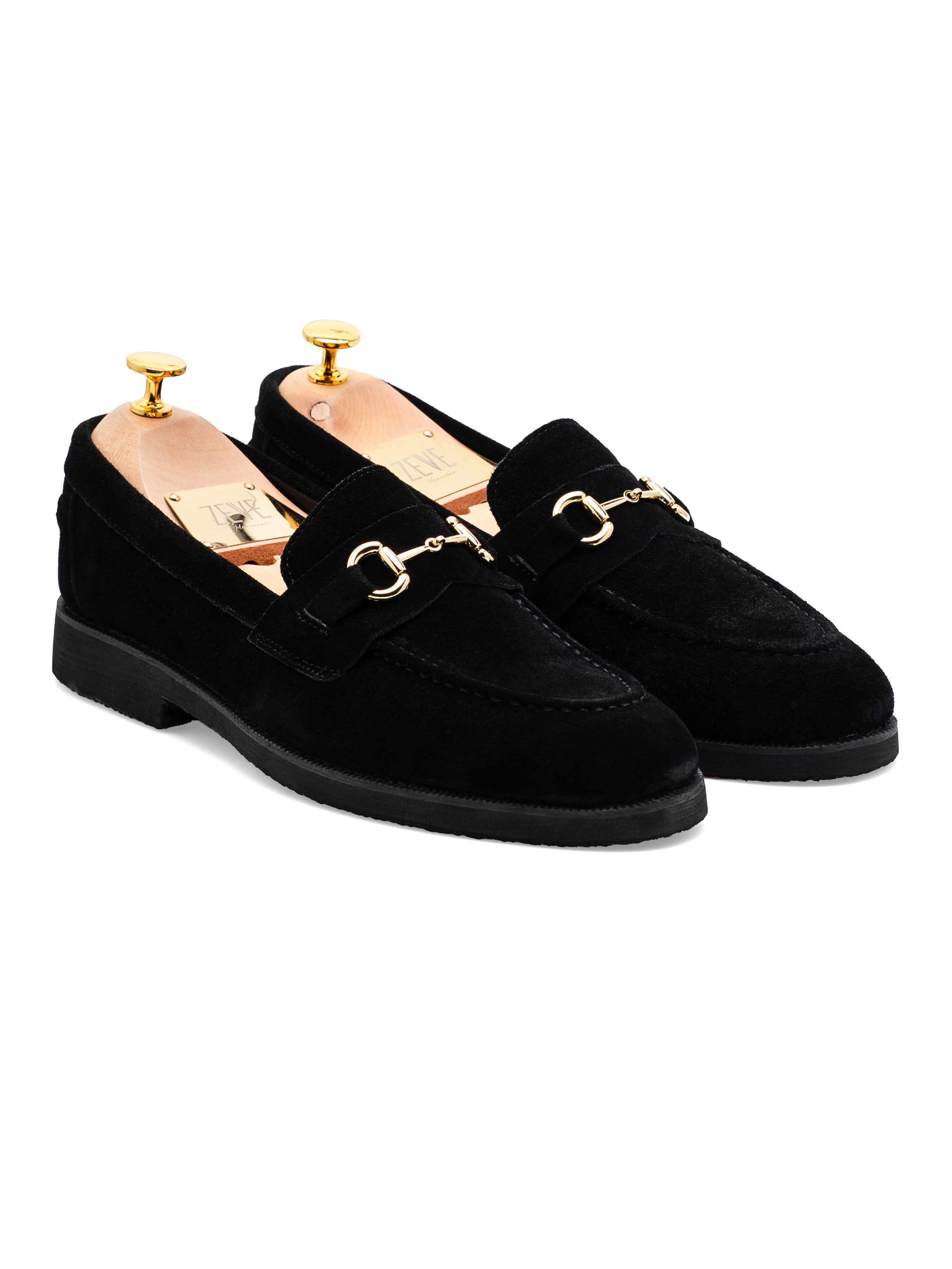 Penny Loafer Horsebit Grand Buckle - Black Suede Leather (Crepe Sole)