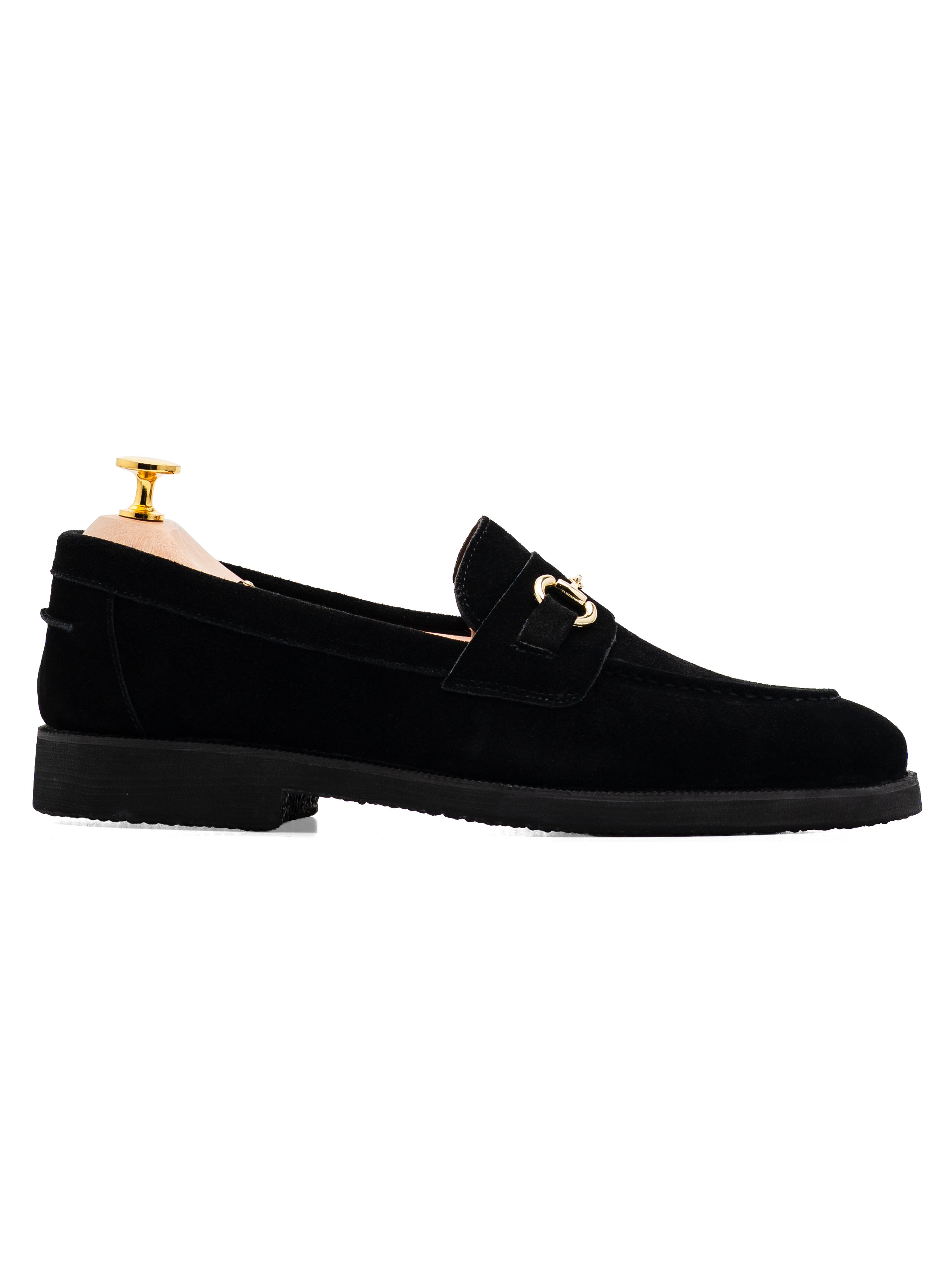 Penny Loafer Horsebit Grand Buckle - Black Suede Leather (Crepe Sole)