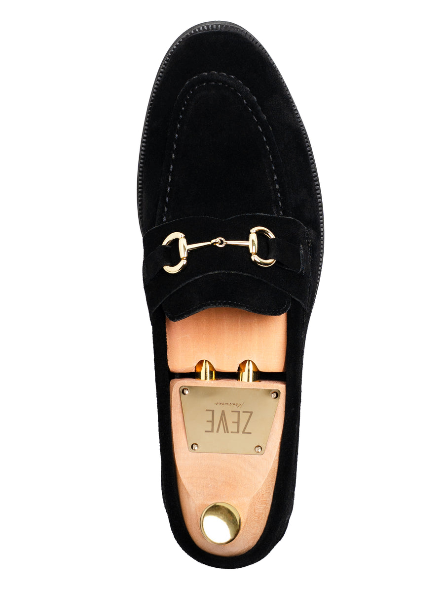 Penny Loafer Horsebit Grand Buckle - Black Suede Leather (Crepe Sole)