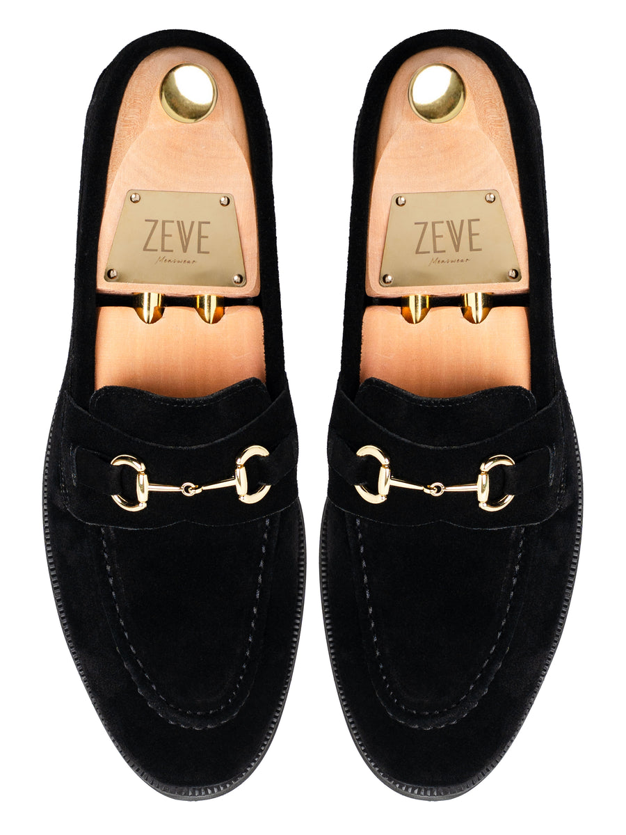 Penny Loafer Horsebit Grand Buckle - Black Suede Leather (Crepe Sole)
