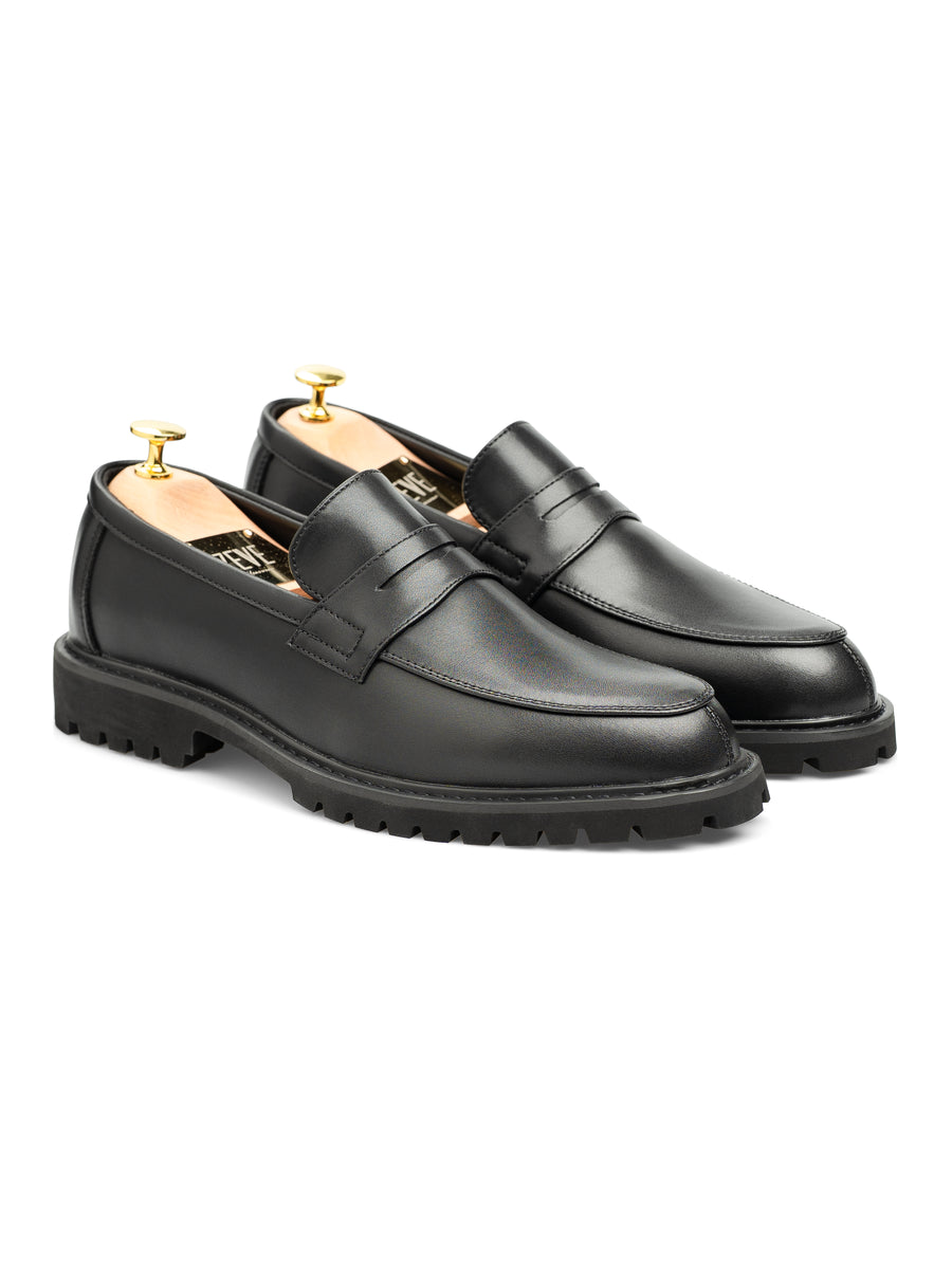 PennyLoaferSolidBlackLeather_BravaSole_Front - Zeve