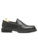 PennyLoaferSolidBlackLeather_BravaSole_Side - Zeve