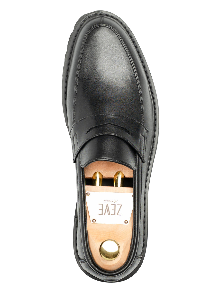 PennyLoaferSolidBlackLeather_BravaSole_Single - Zeve
