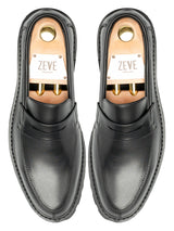 PennyLoaferSolidBlackLeather_BravaSole_Top - Zeve
