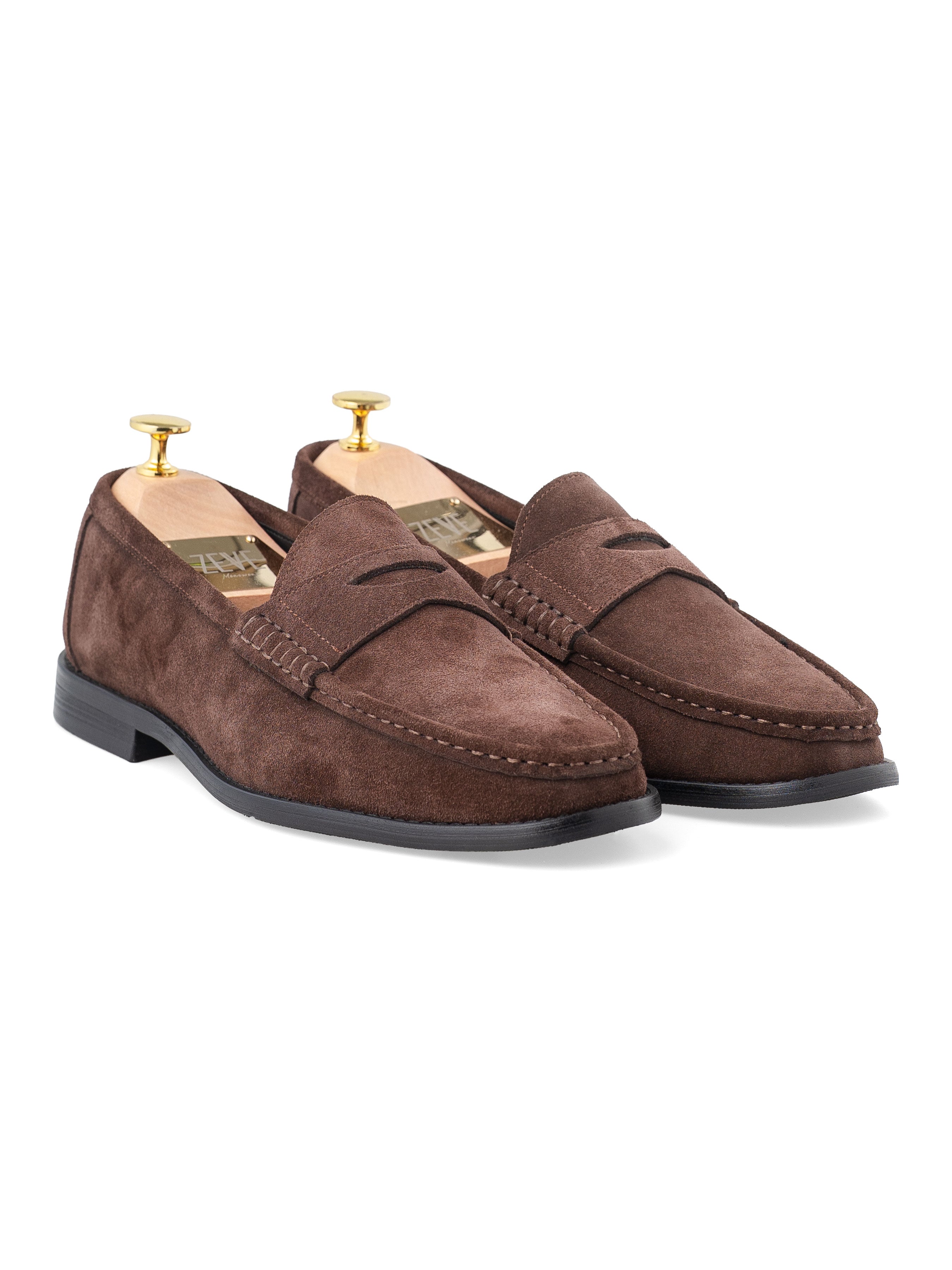 PennyMoccasinLoaferTobaccoBrownSuedeLeatherFront - Zeve