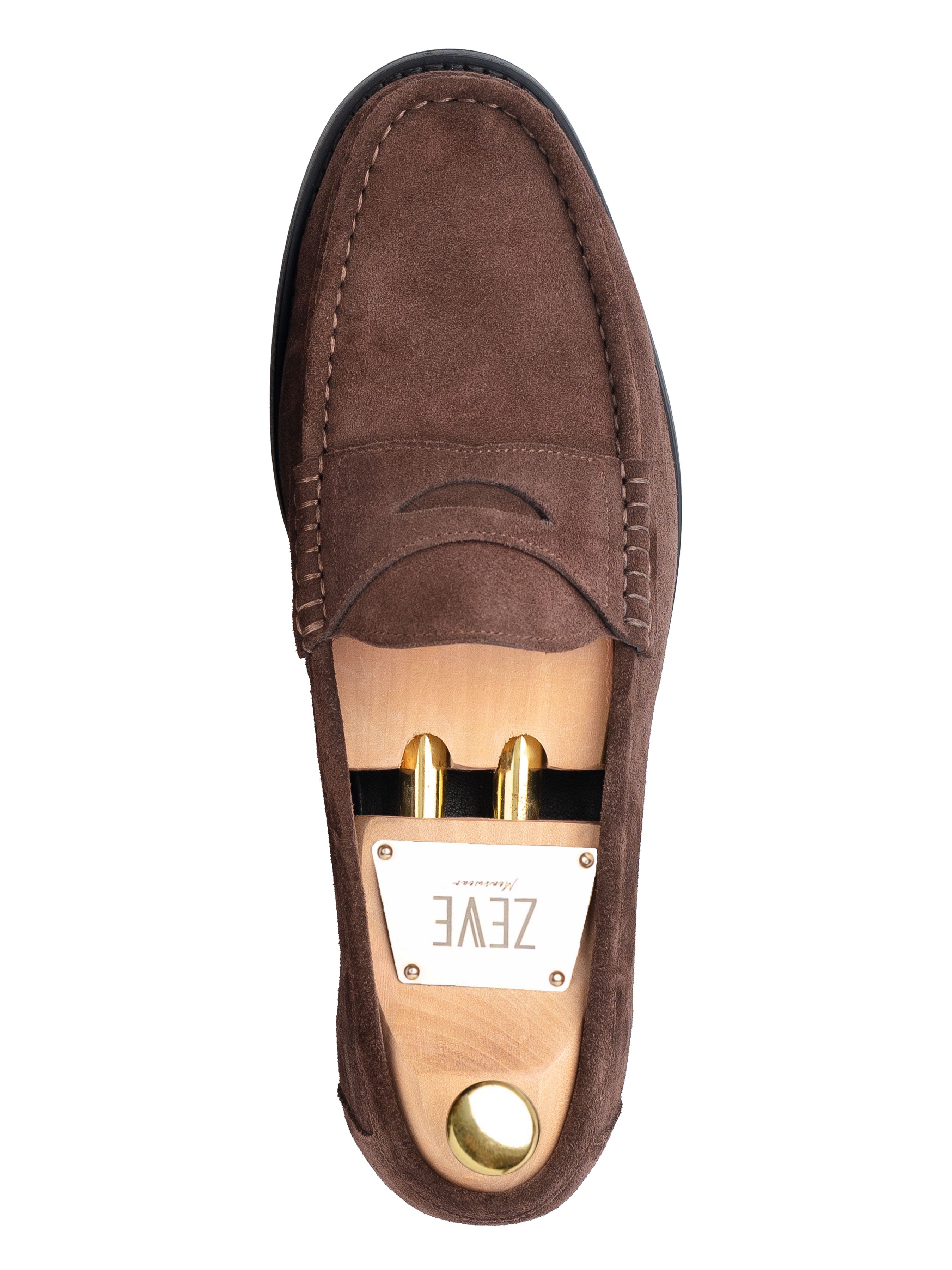 PennyMoccasinLoaferTobaccoBrownSuedeLeatherSingle - Zeve