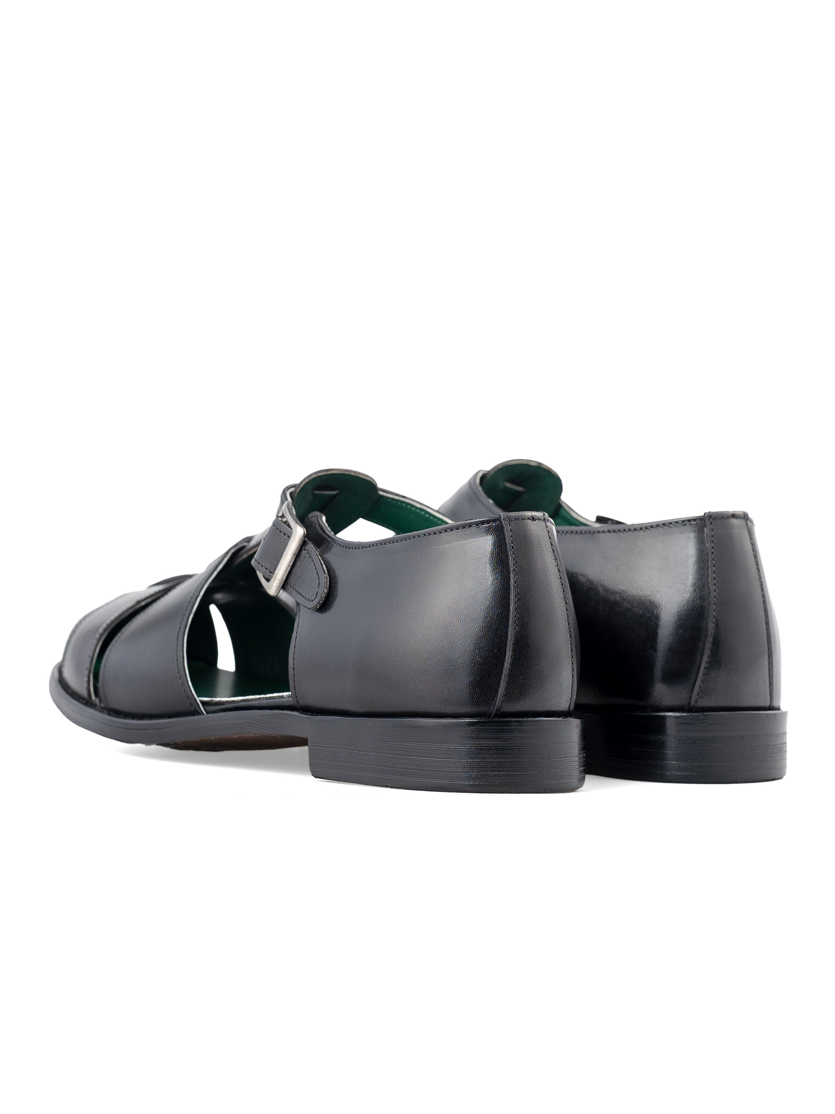 PortoSandalSolidBlackLeatherBack - Zeve