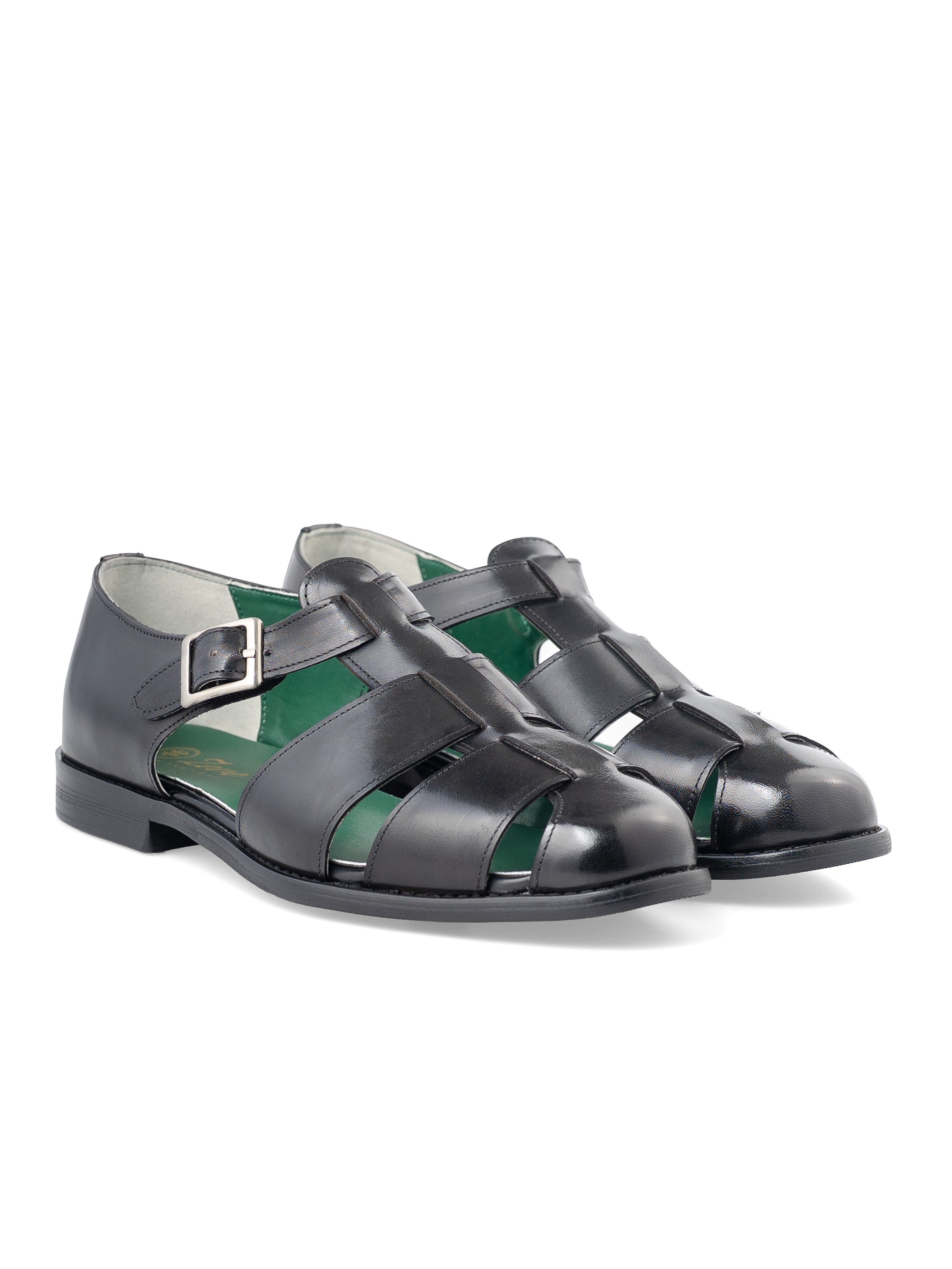 PortoSandalSolidBlackLeatherFront - Zeve