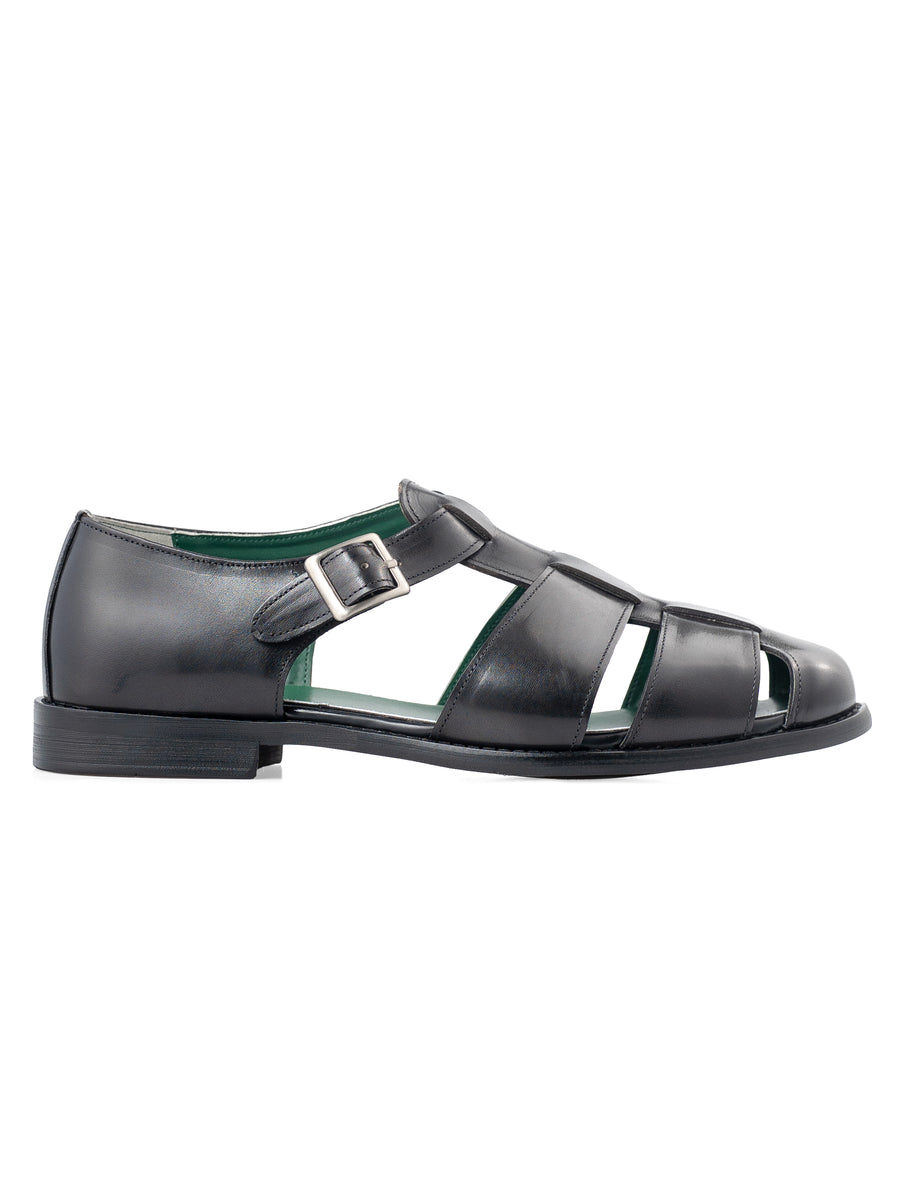 PortoSandalSolidBlackLeatherSide - Zeve