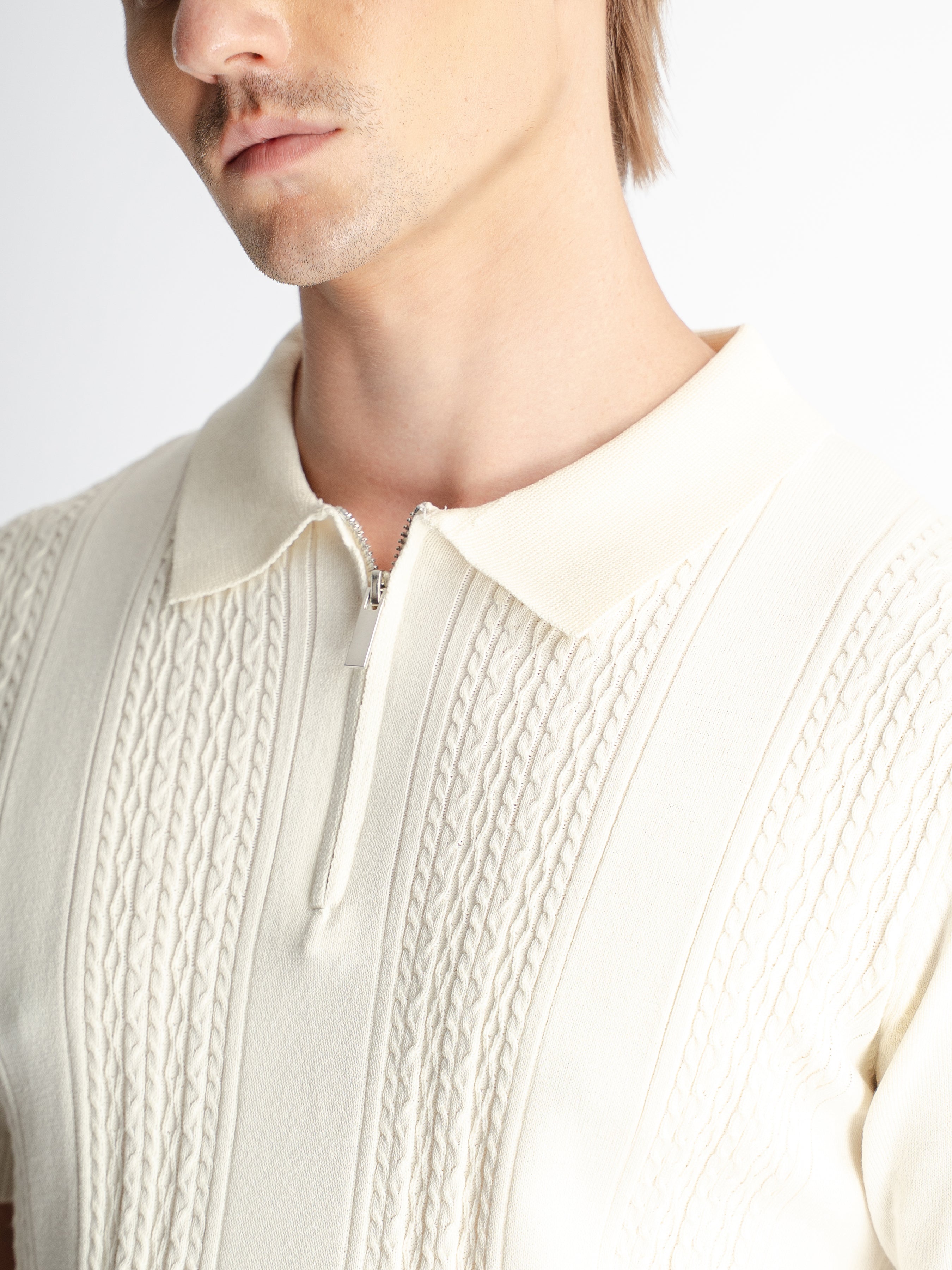 Renzo Knit Polo Tee - Beige Quarter-Zip