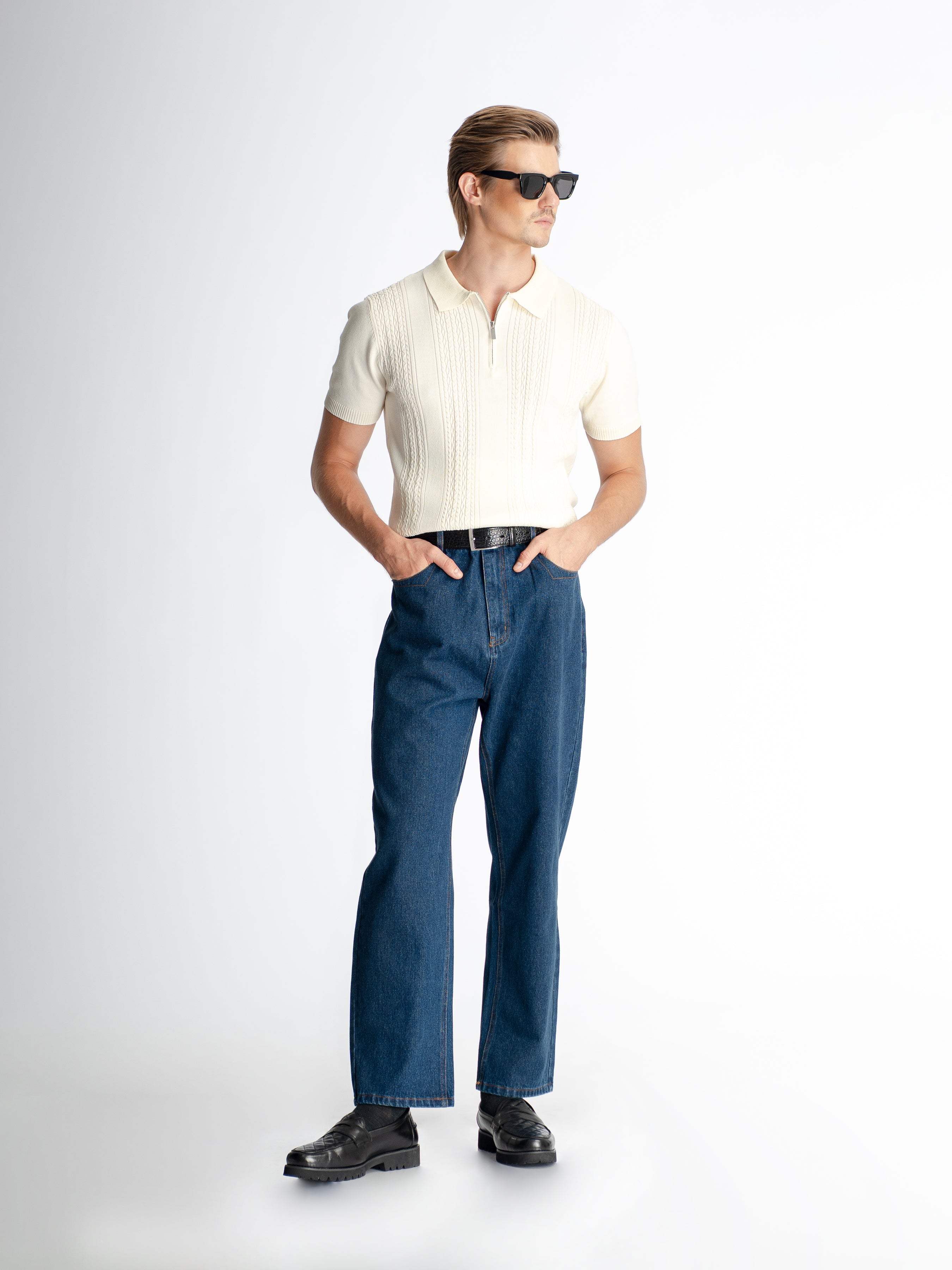 Renzo Knit Polo Tee - Beige Quarter-Zip