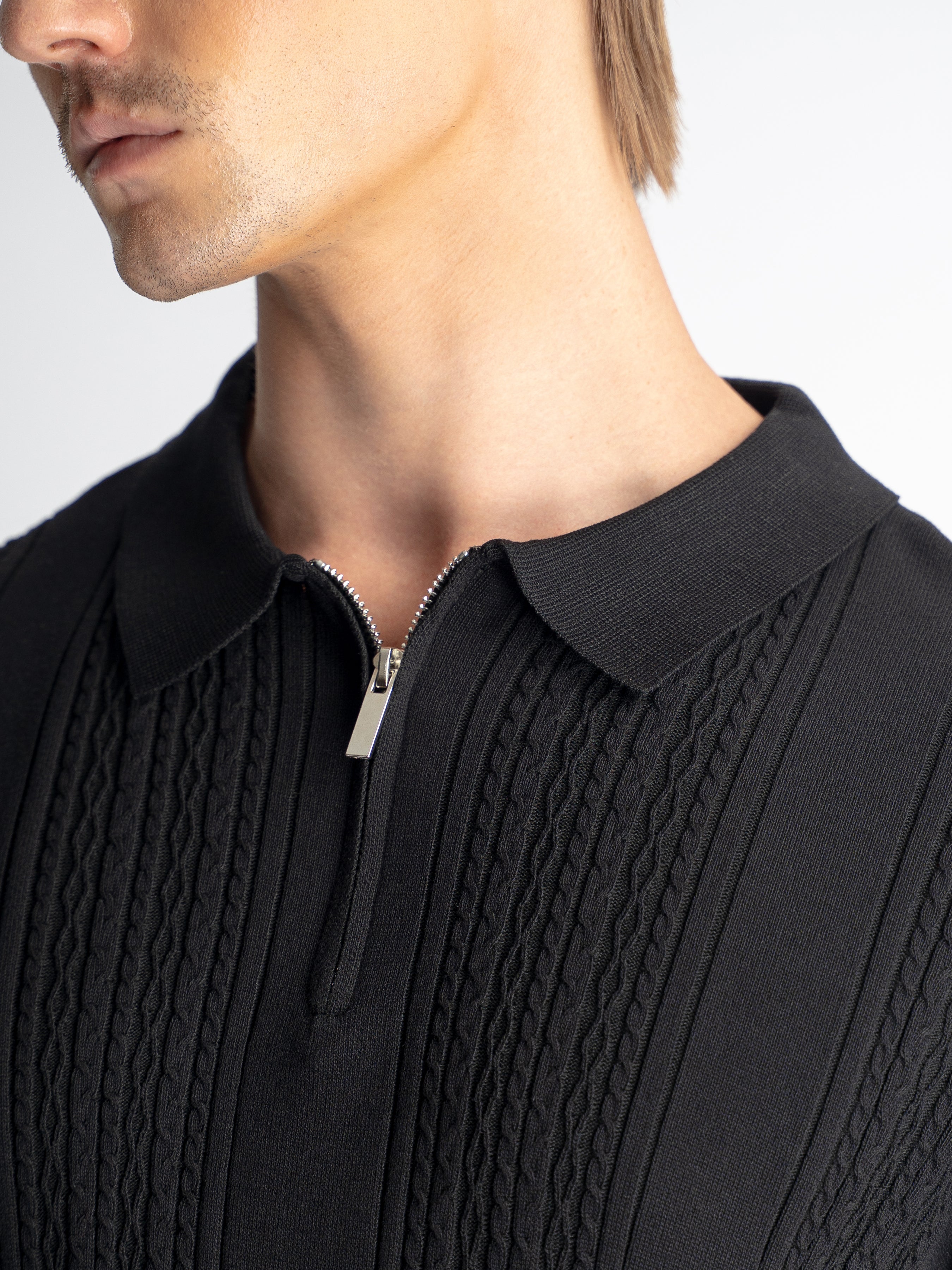 Renzo Knit Polo Tee - Black Quarter-Zip