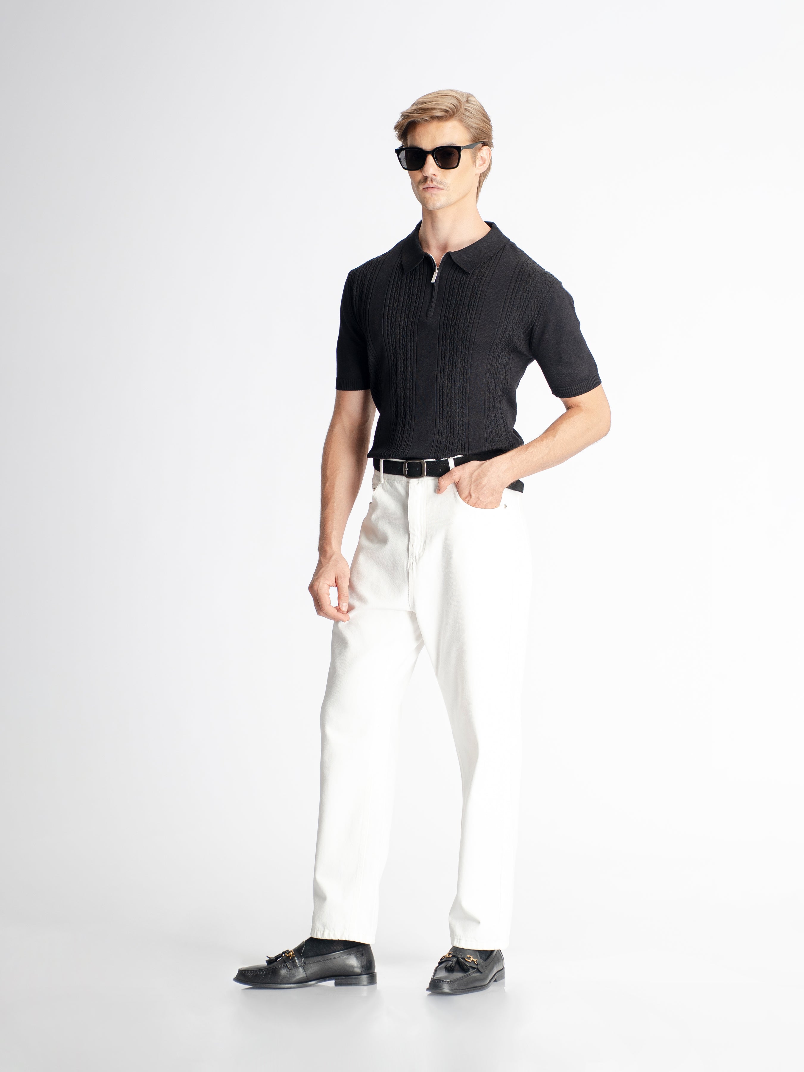 Renzo Knit Polo Tee - Black Quarter-Zip