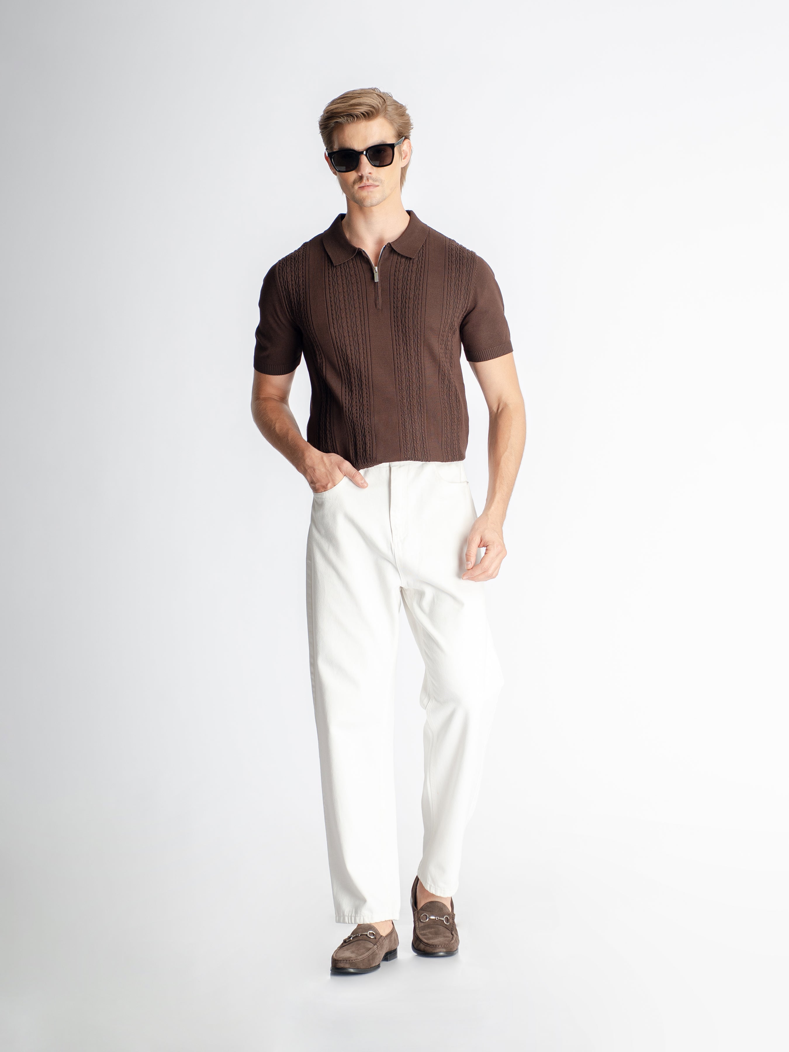 Renzo Knit Polo Tee - Dark Coffee Quarter-Zip