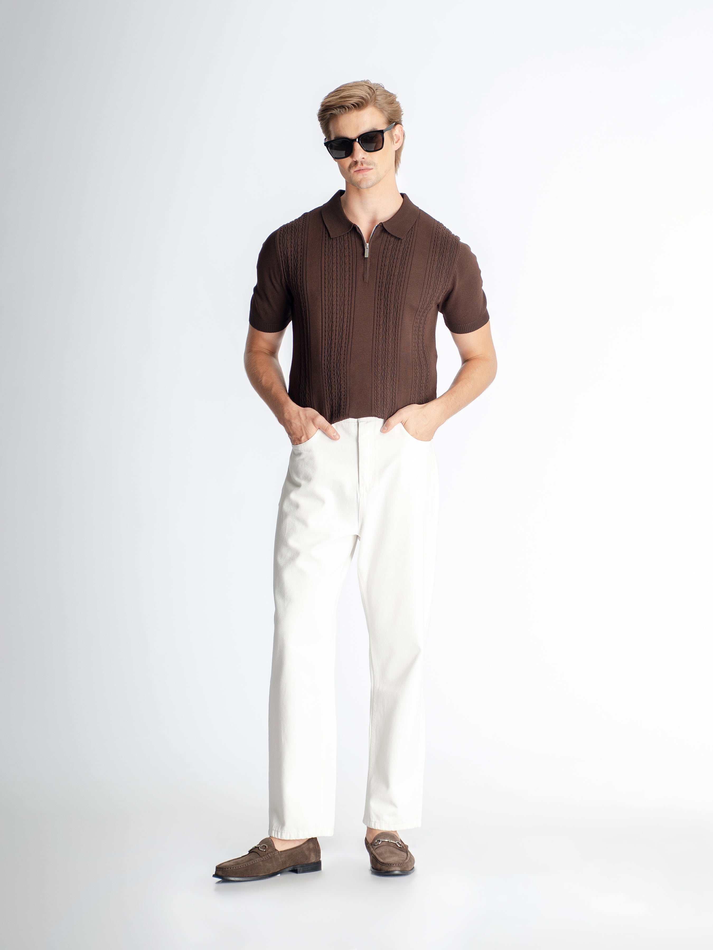 Renzo Knit Polo Tee - Dark Coffee Quarter-Zip