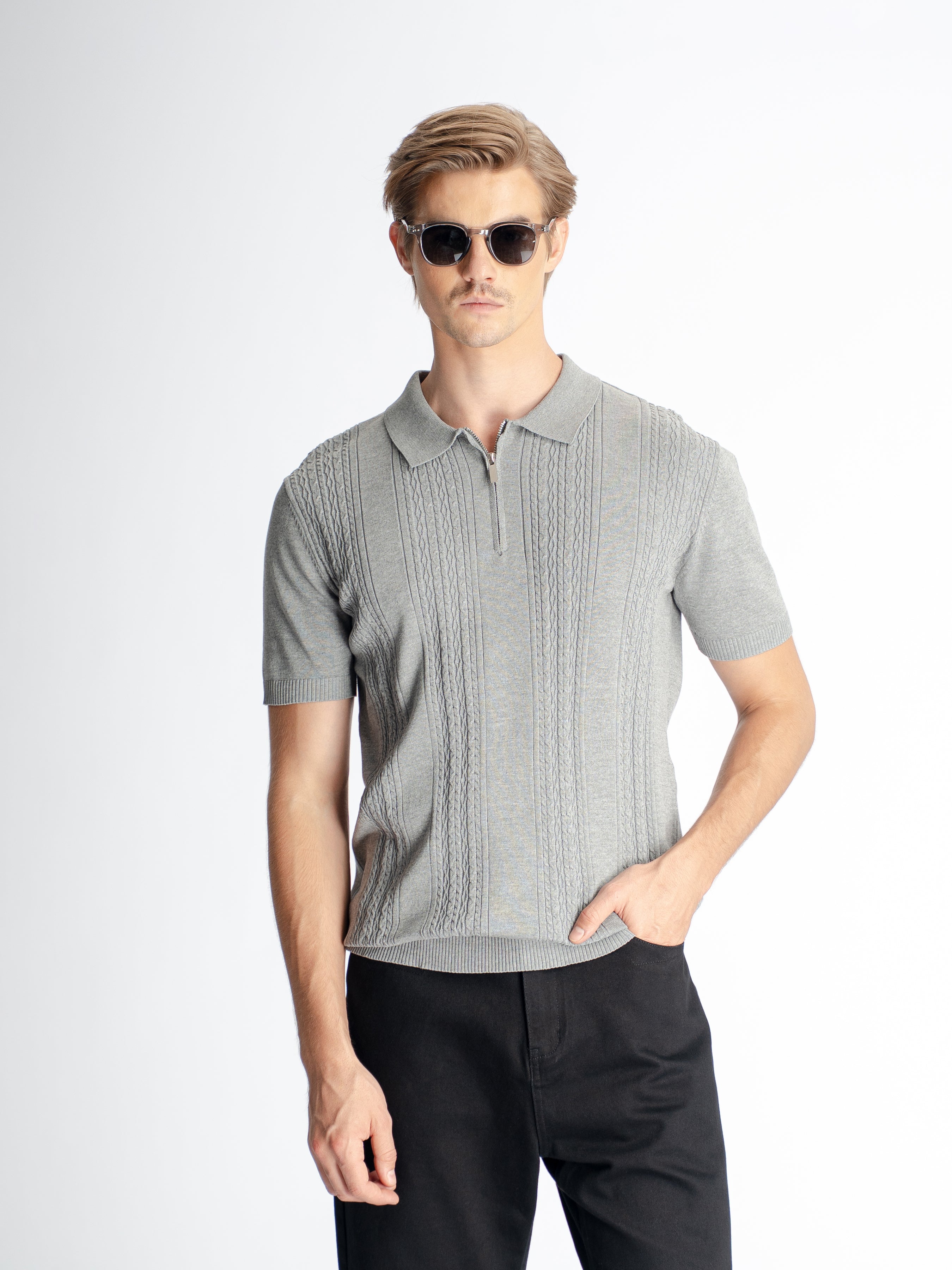 Renzo Knit Polo Tee - Grey Quarter-Zip