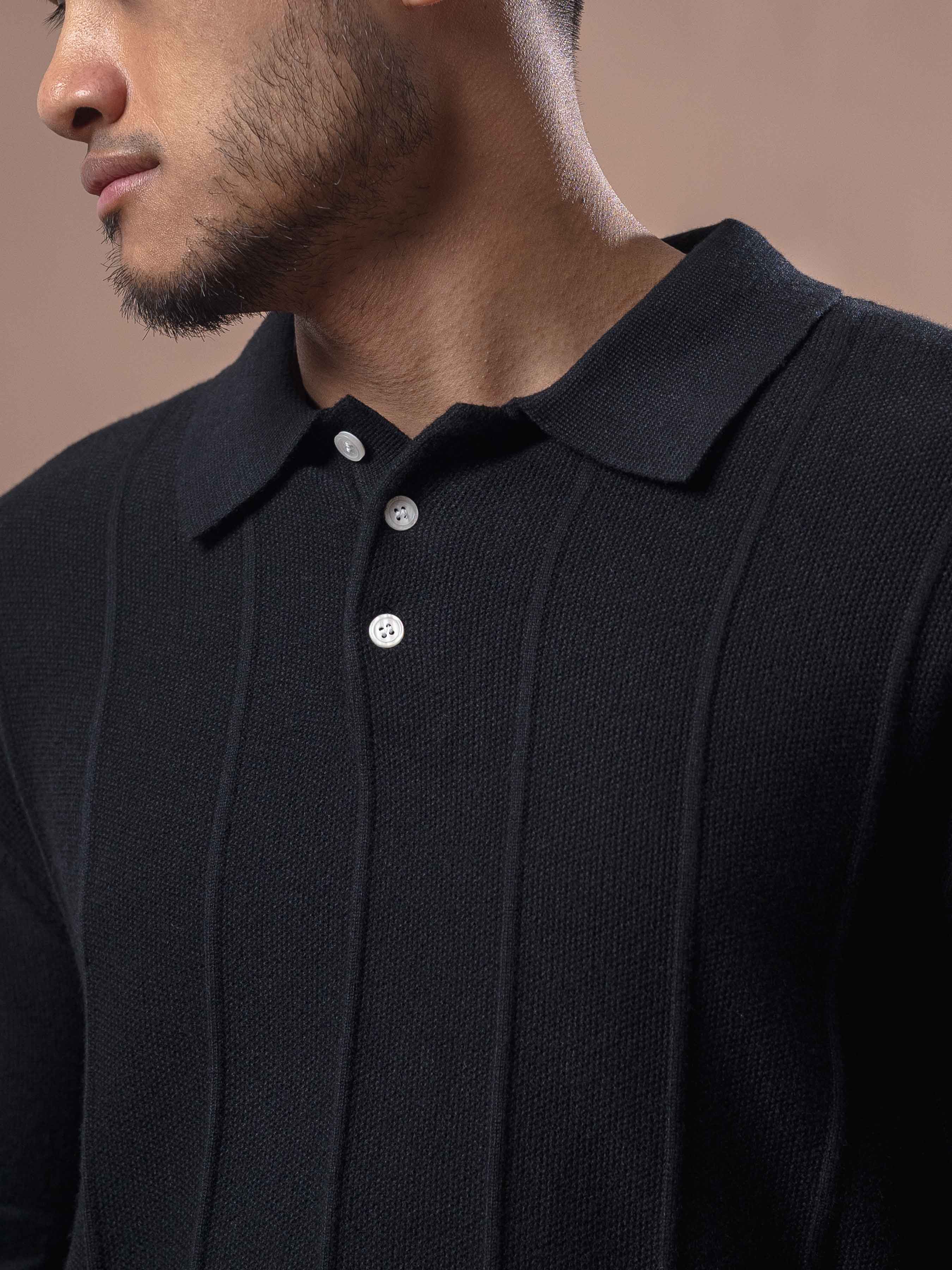 Roma Polo Knit - Black