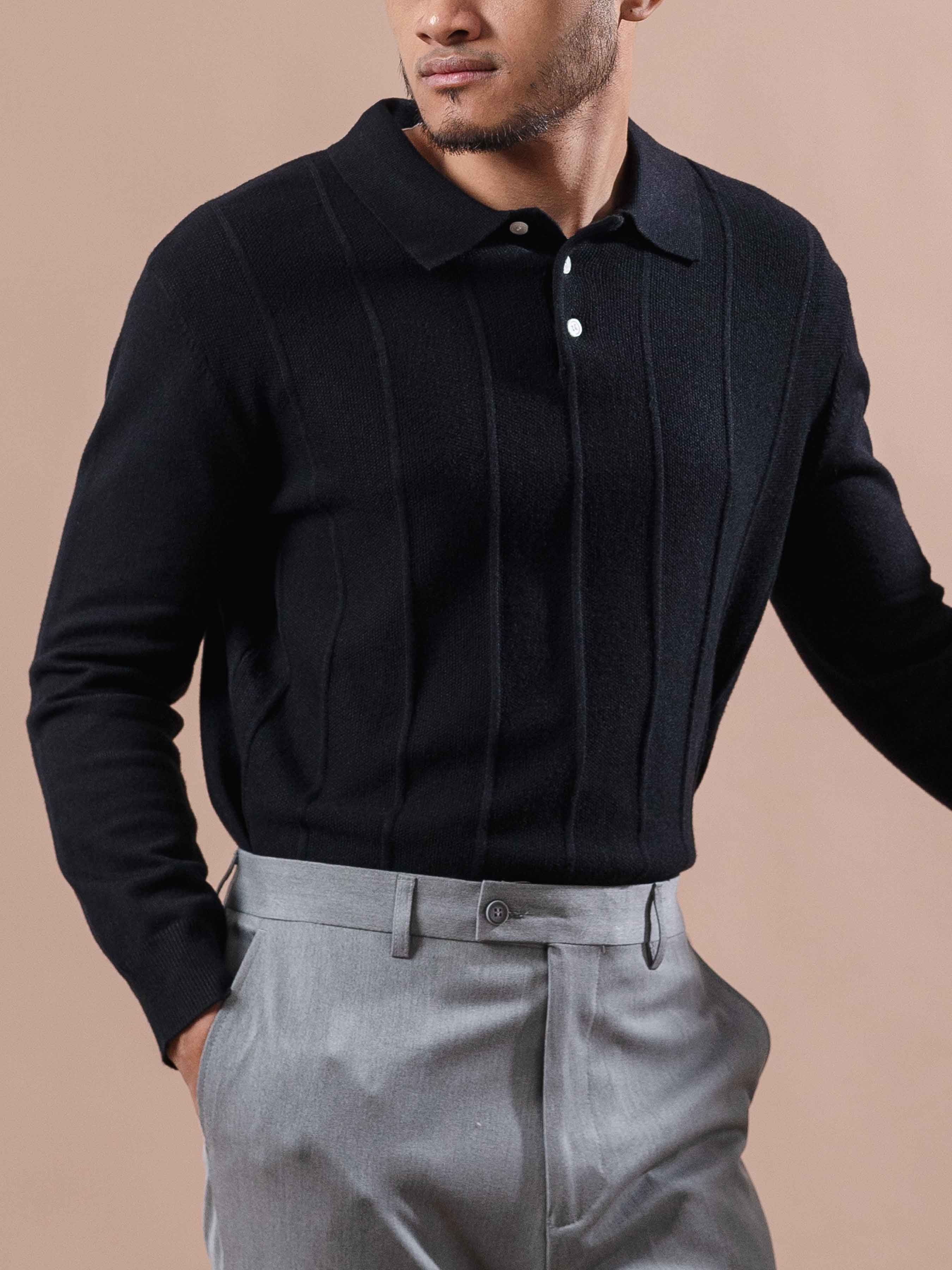 Roma Polo Knit - Black