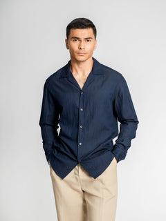 SandroShirtDeepNavy_CampCollar_HalfBody - Zeve