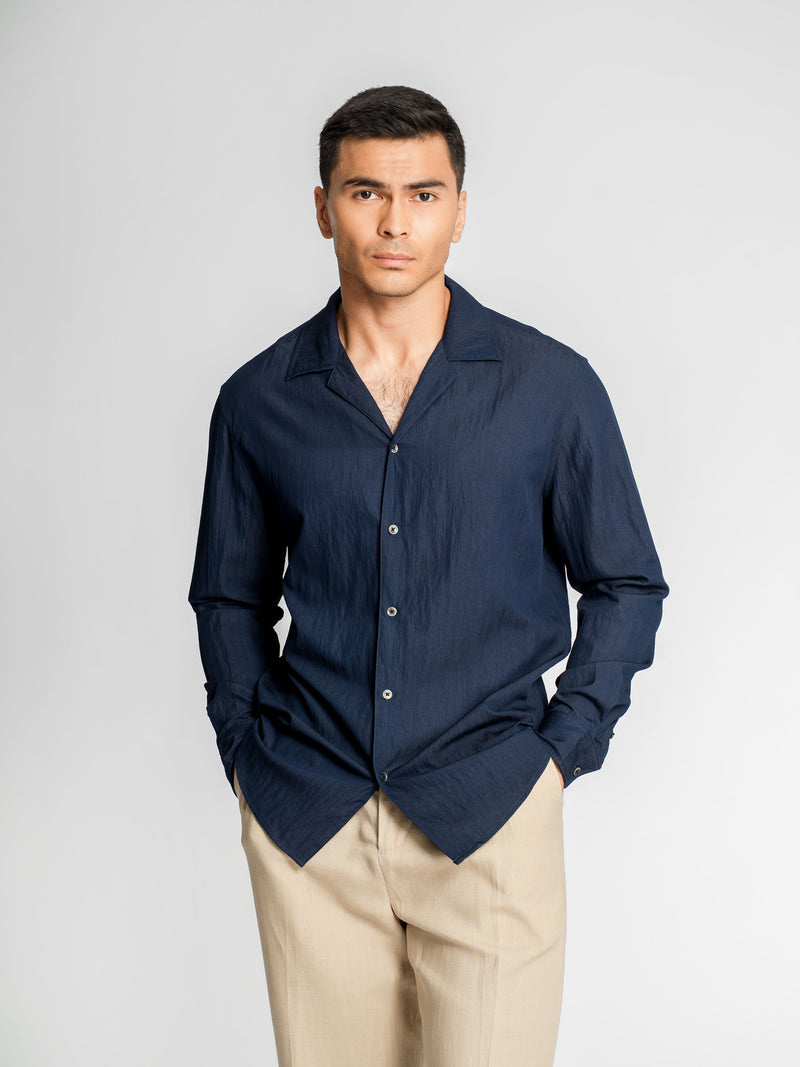 SandroShirtDeepNavy_CampCollar_HalfBody - Zeve