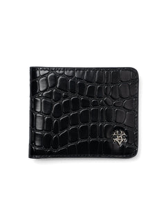 ScalatoBifoldWalletBlackCrocoLeatherFront - Zeve