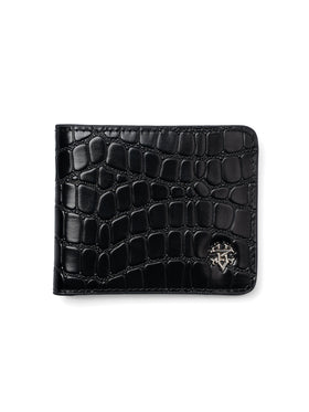 ScalatoBifoldWalletBlackCrocoLeatherFront - Zeve